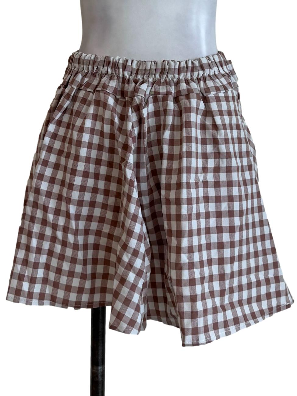 Pinkish Brown Gingham Mini Skirt