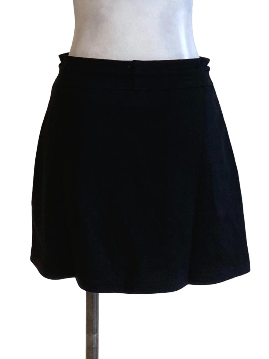 Jade Black Tie Front Mini Track A-Line Skirt