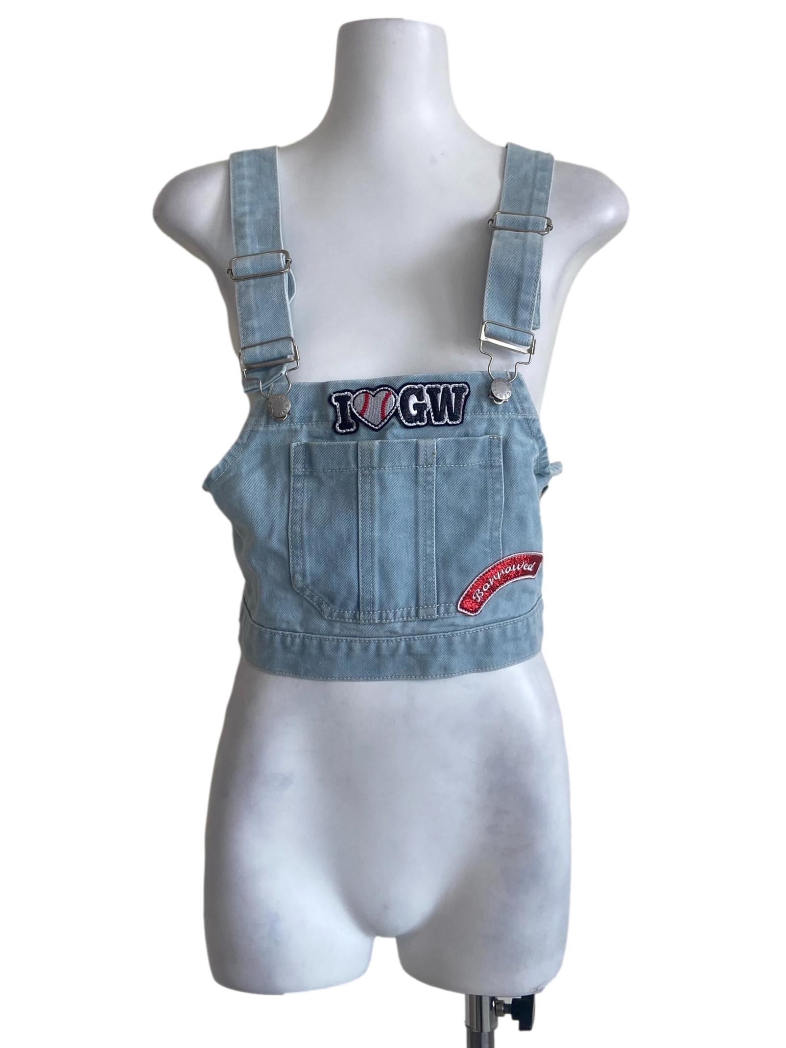 Blue Sleeveless Herringbone Crop Jeans Top