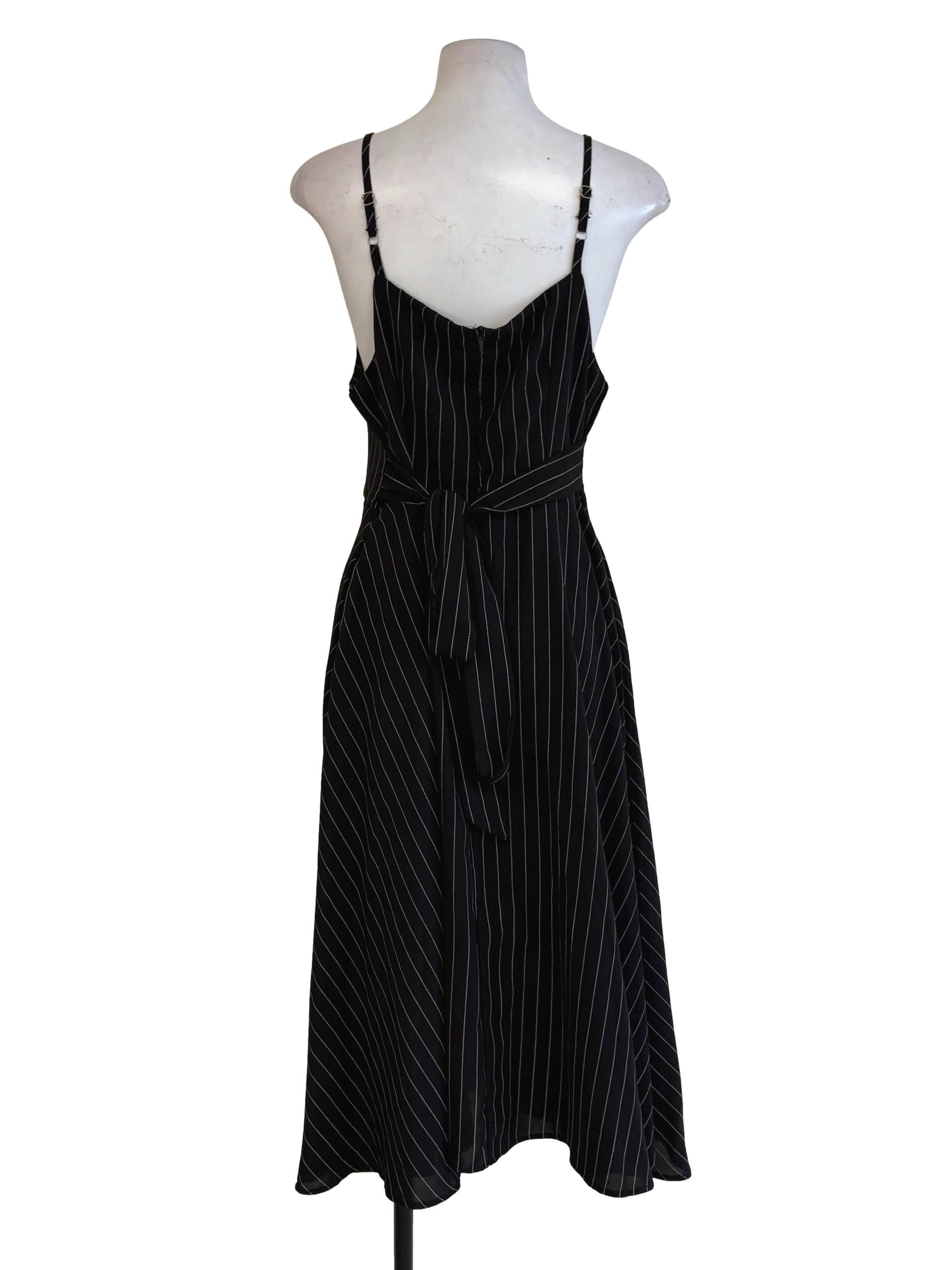 Black Pin Stripes Slip Dress