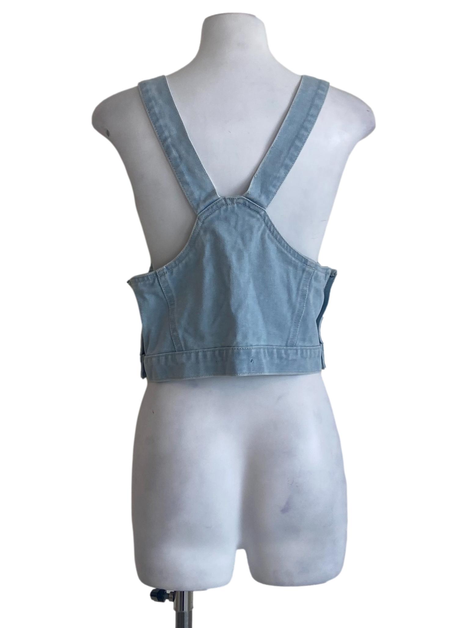 Blue Sleeveless Herringbone Crop Jeans Top