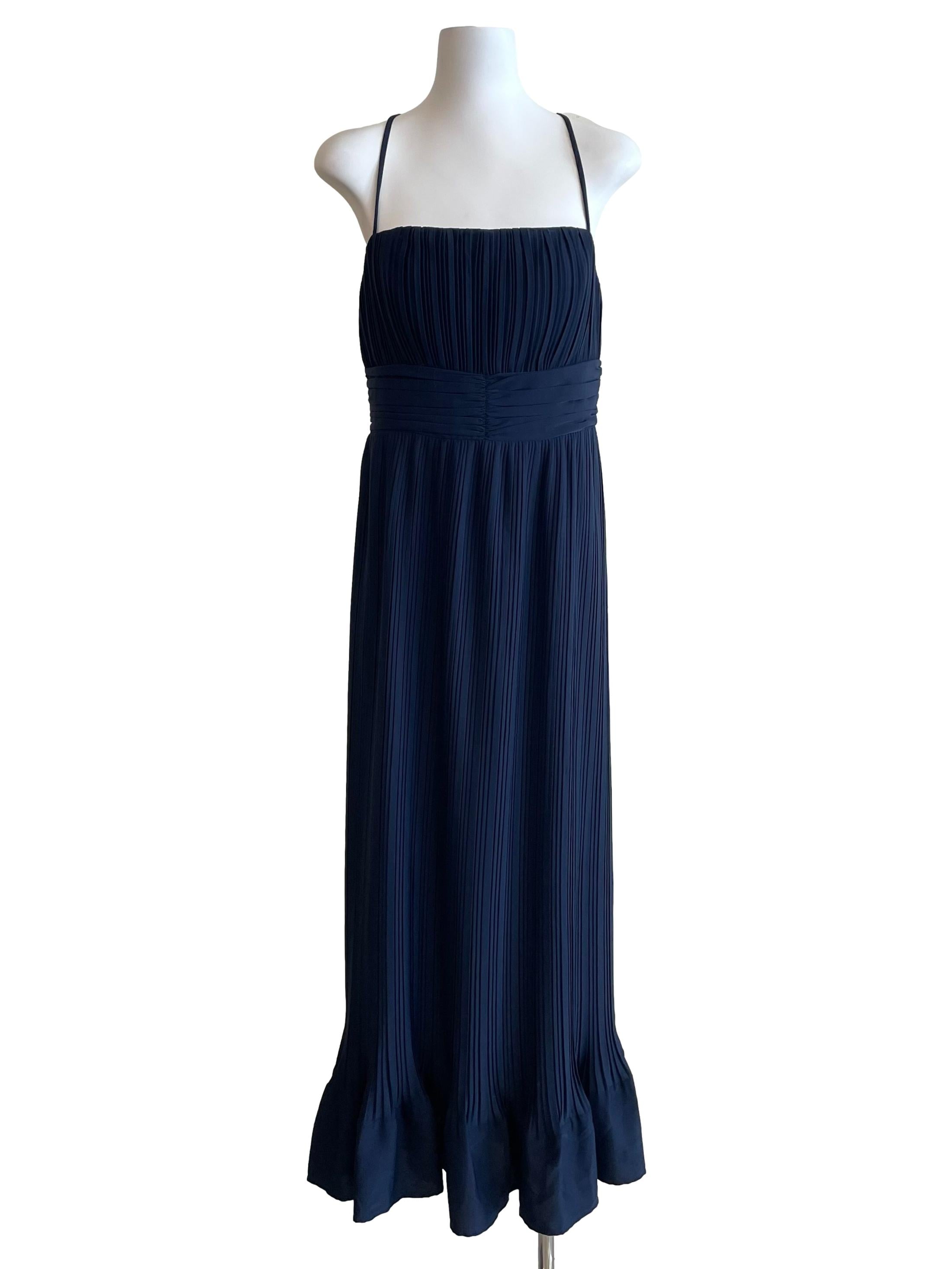 Navy Accordion Halter Neck Slip Dress