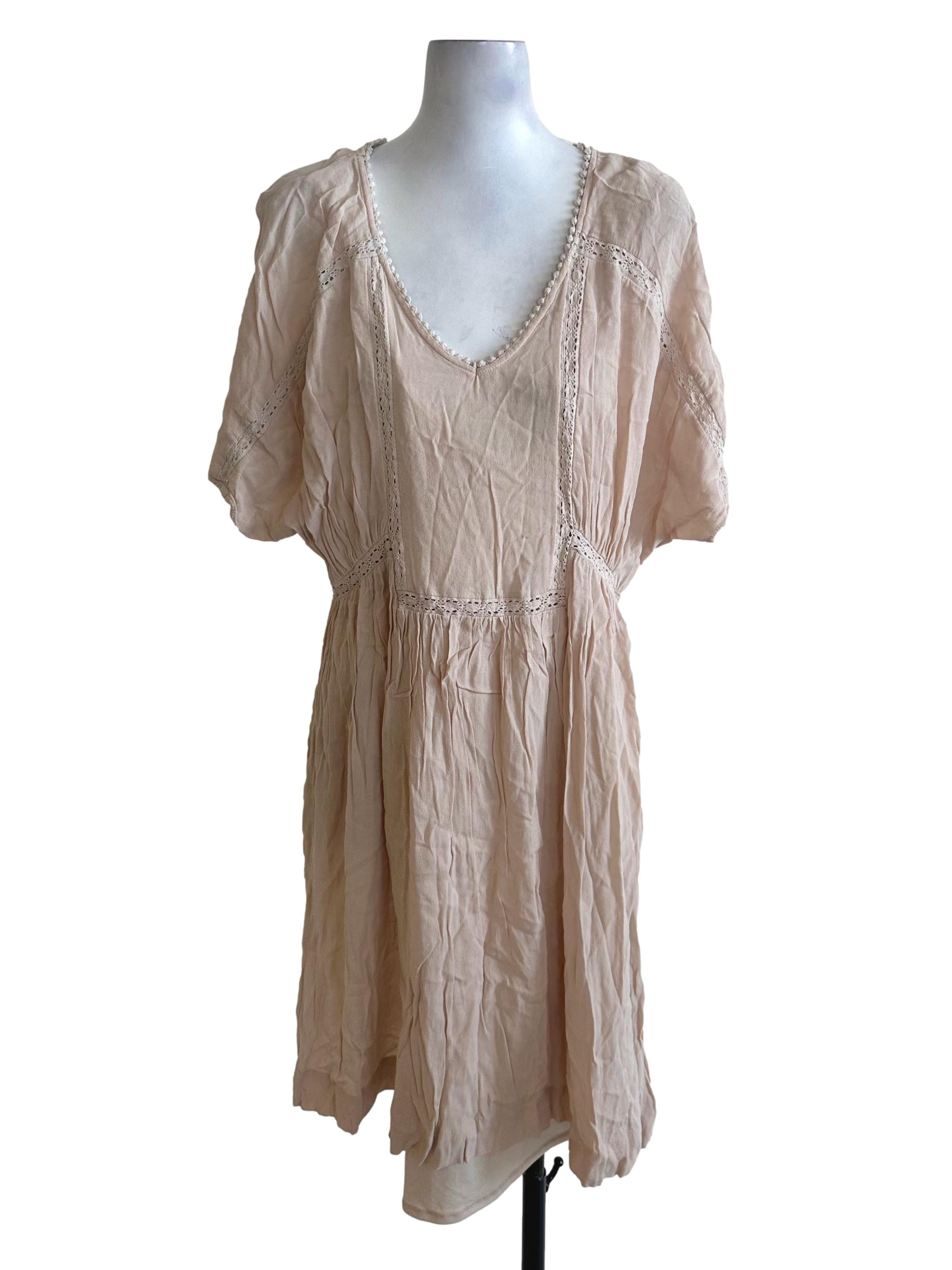 Sand Beige V Neck Chiffon Dress