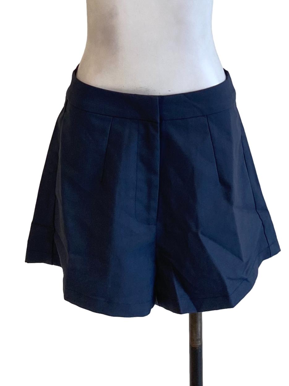 Dark Stone Blue Buttoned Waist Regular Fit Shorts YHF