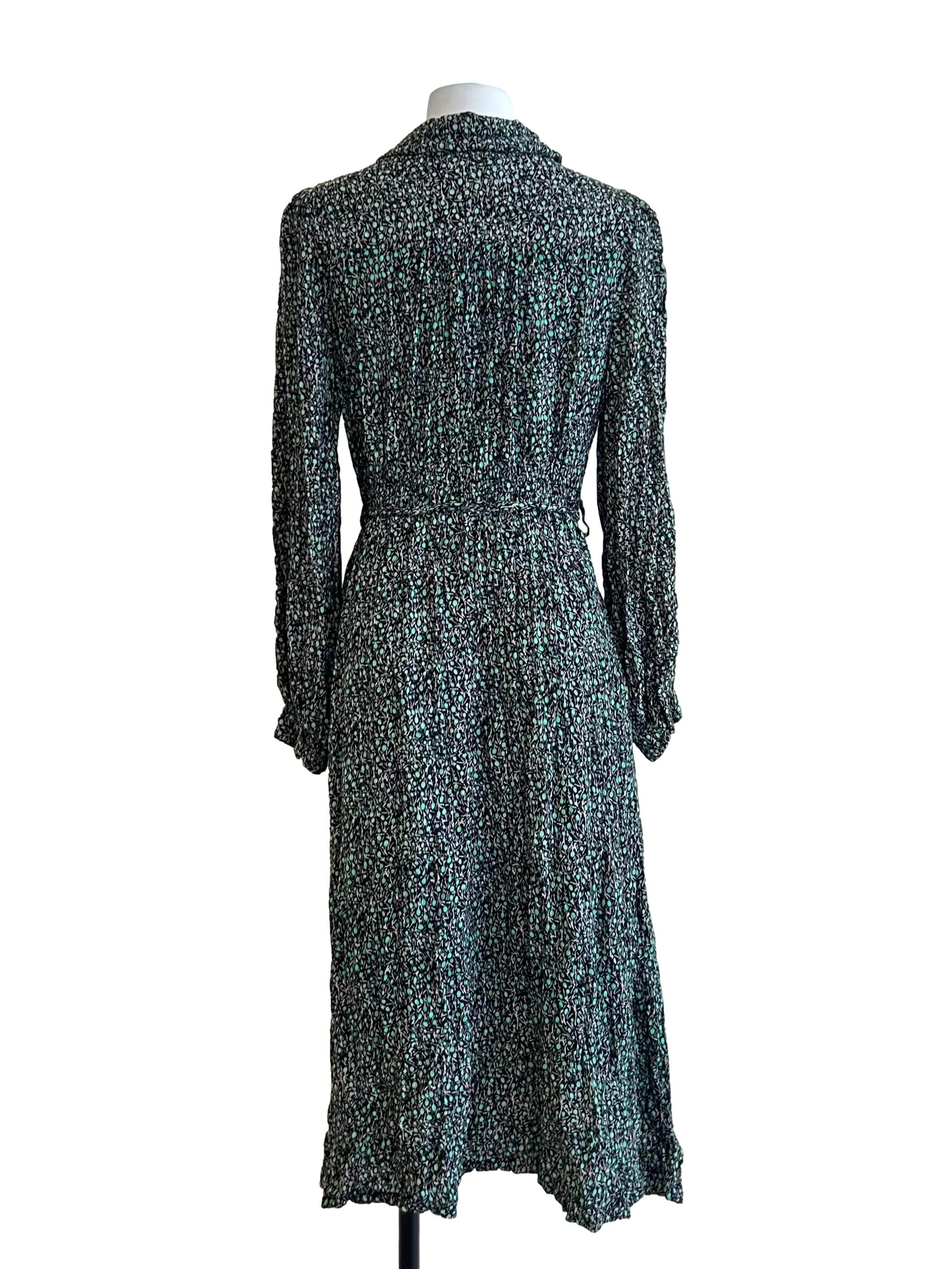 Seafoam Green Floral Long-Sleeve Shirt Dress