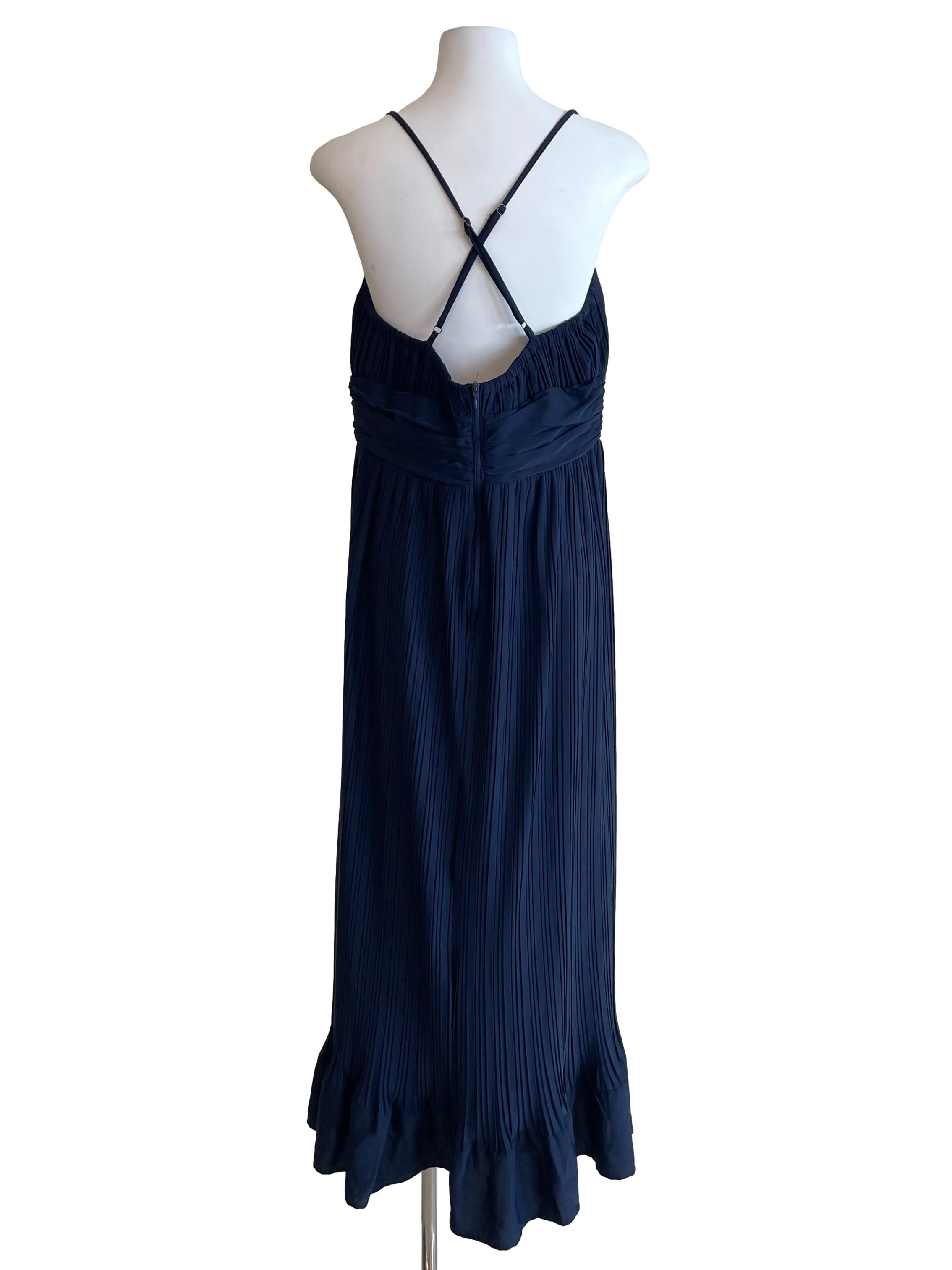 Navy Accordion Halter Neck Slip Dress