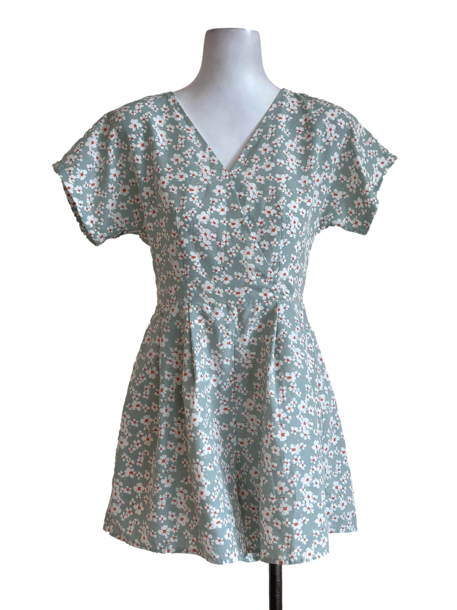 Mint Green Floral Pleated Romper