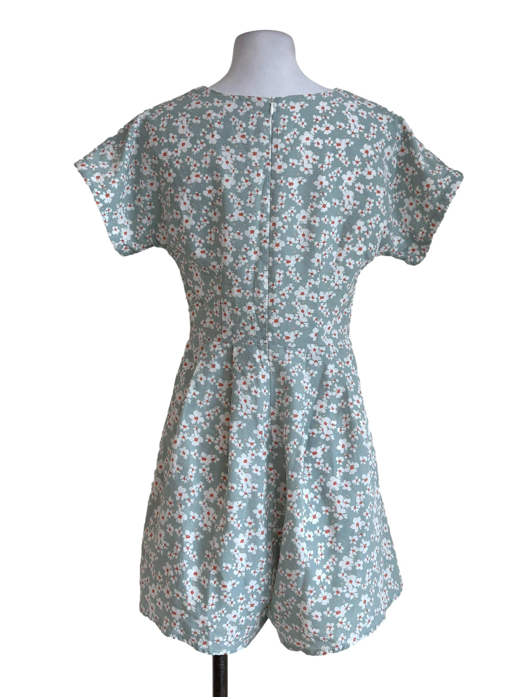 Mint Green Floral Pleated Romper