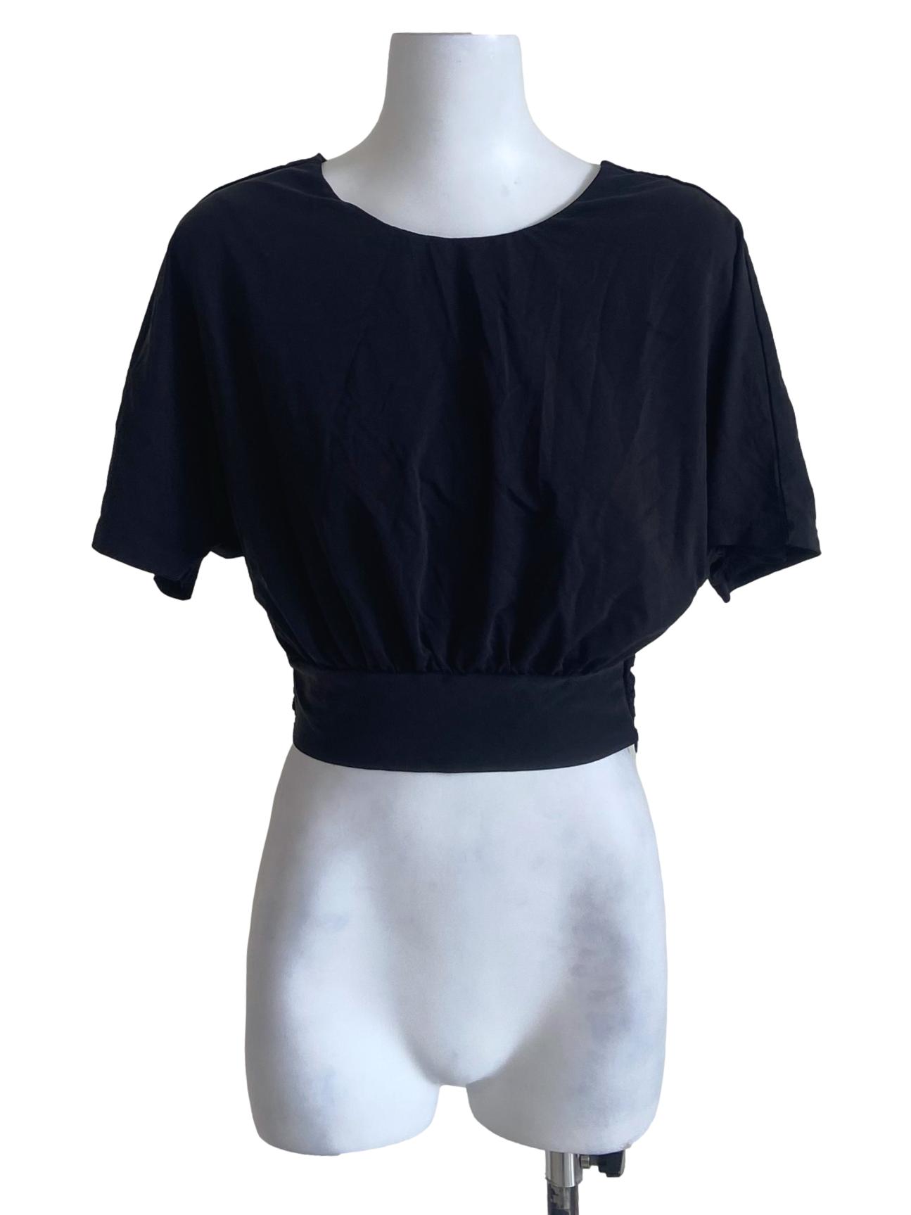 Black Twill Pegged Waist Blouse