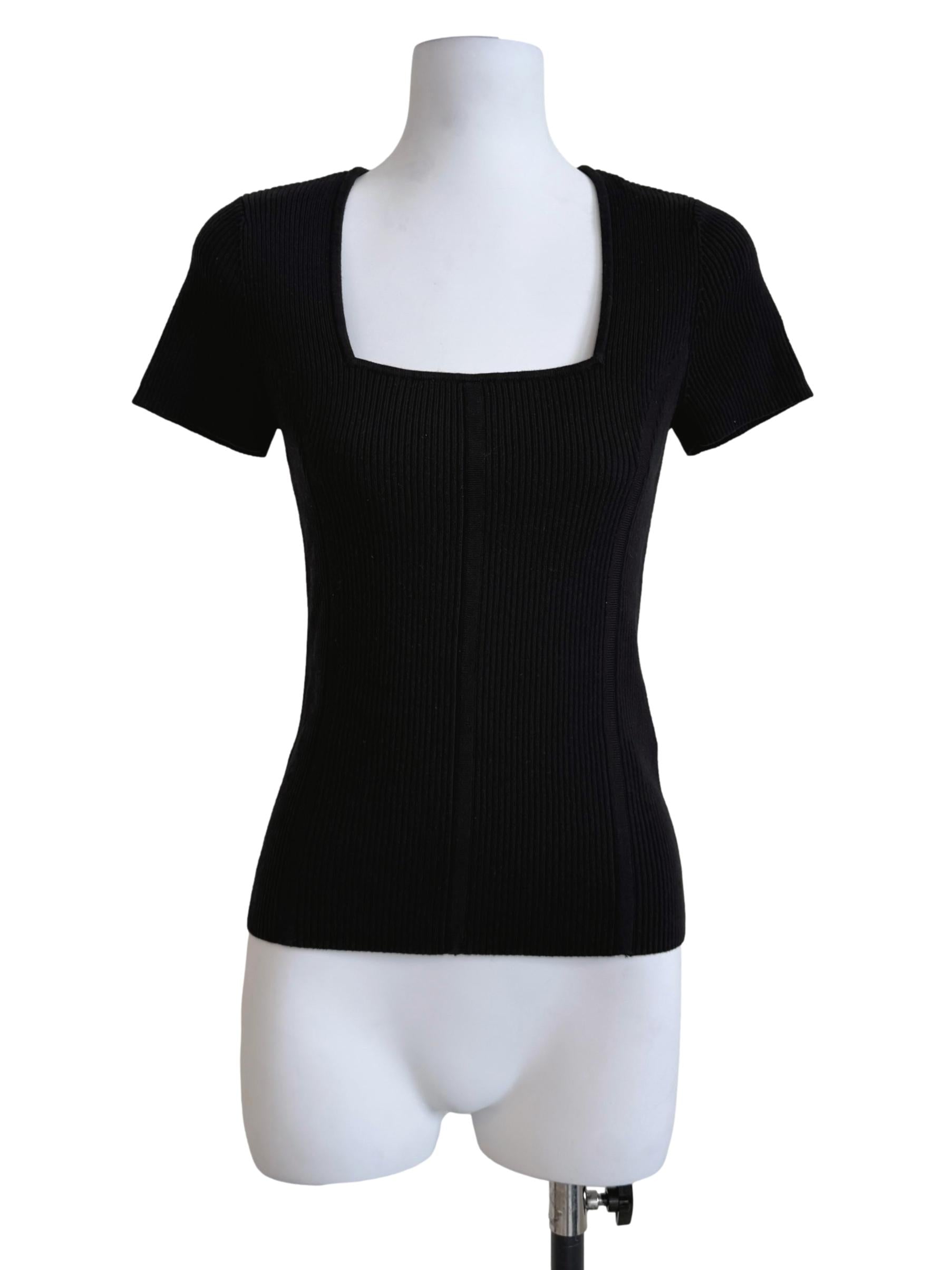 Black Square Neck Knit Top