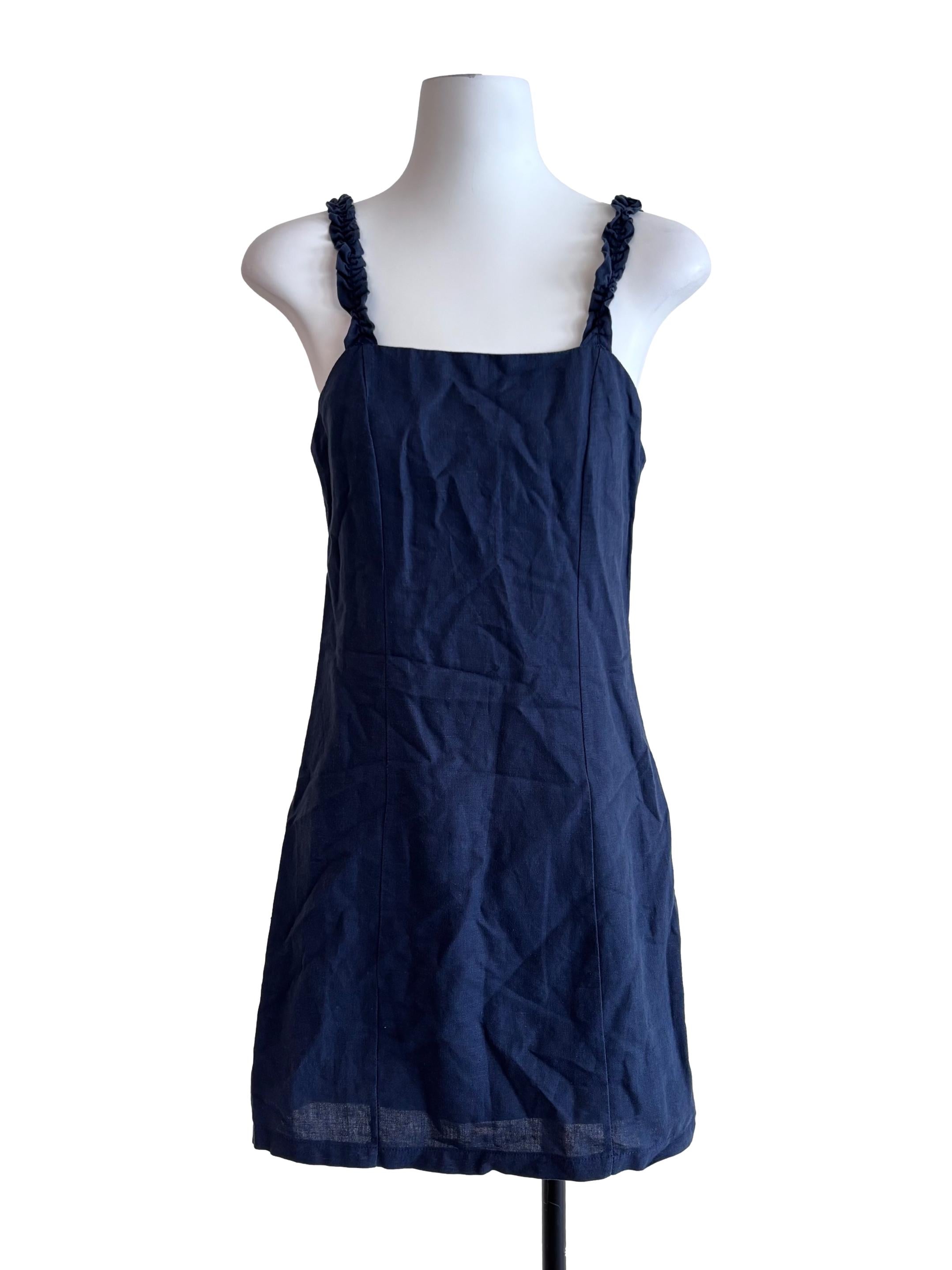 Denim Blue Ruffle Strap Mini Dress TEM