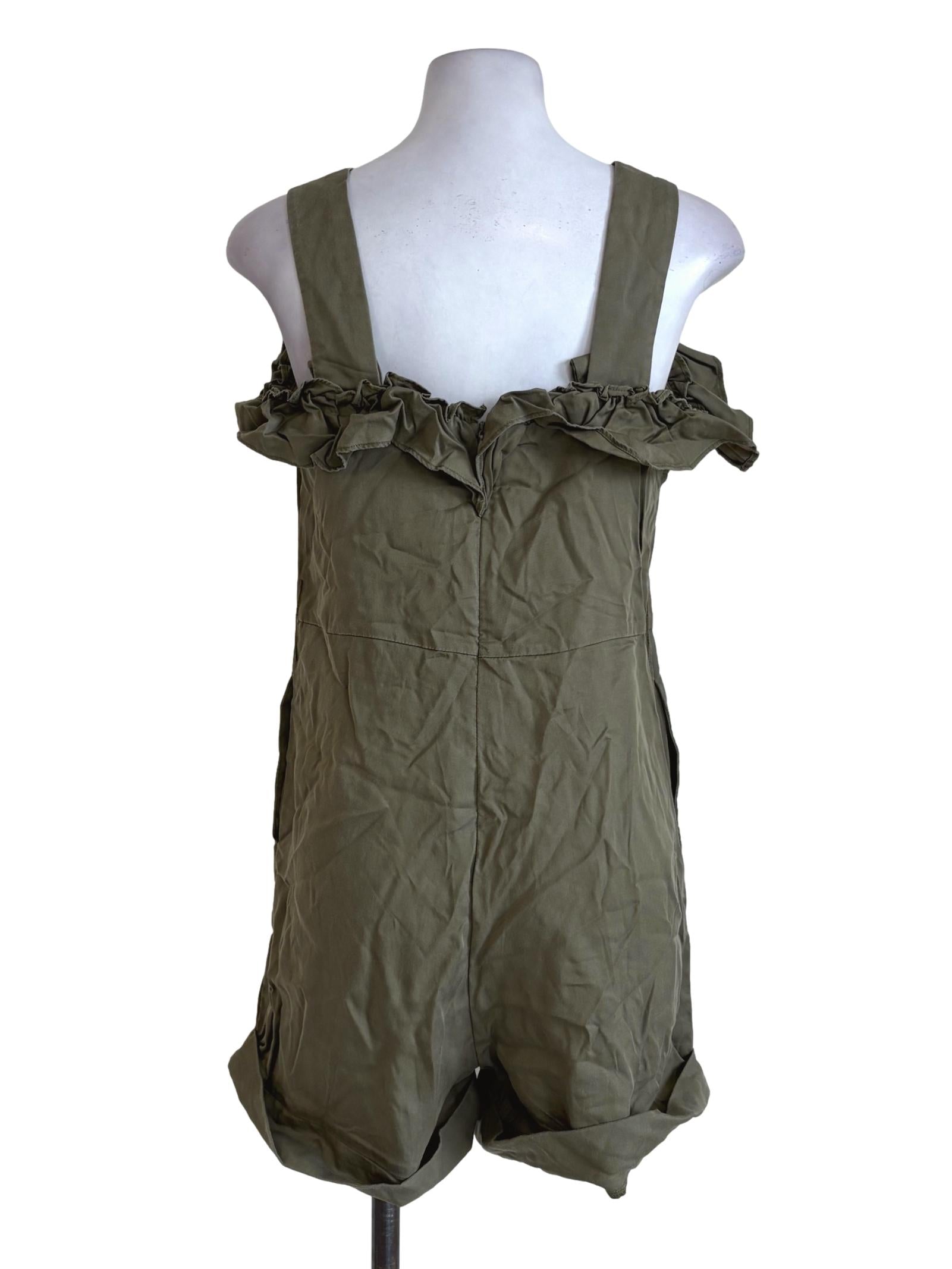 Army Green Ruffle Cuffed Leg Romper LB