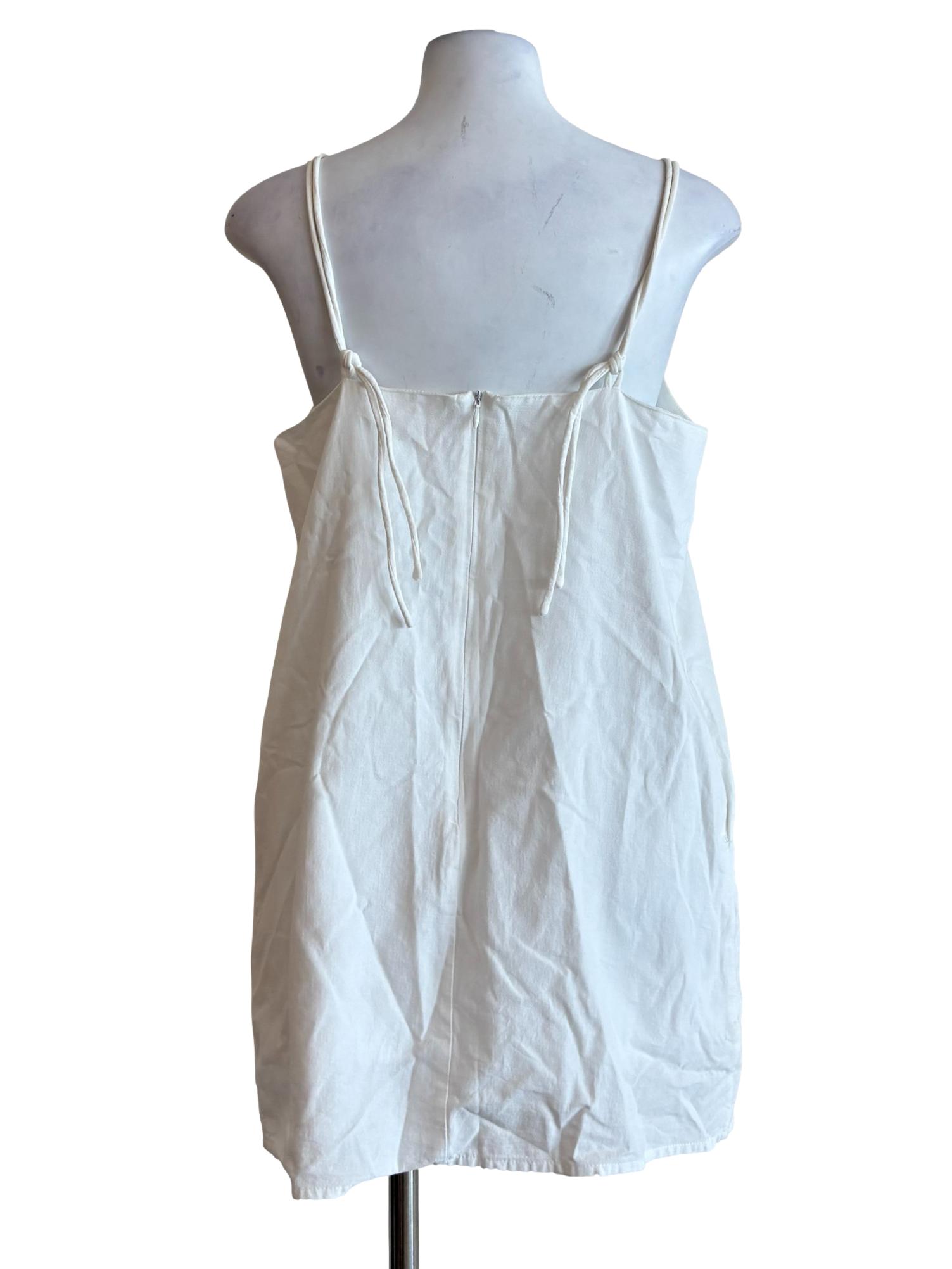 Powder White Spaghetti Strap Linen Dress