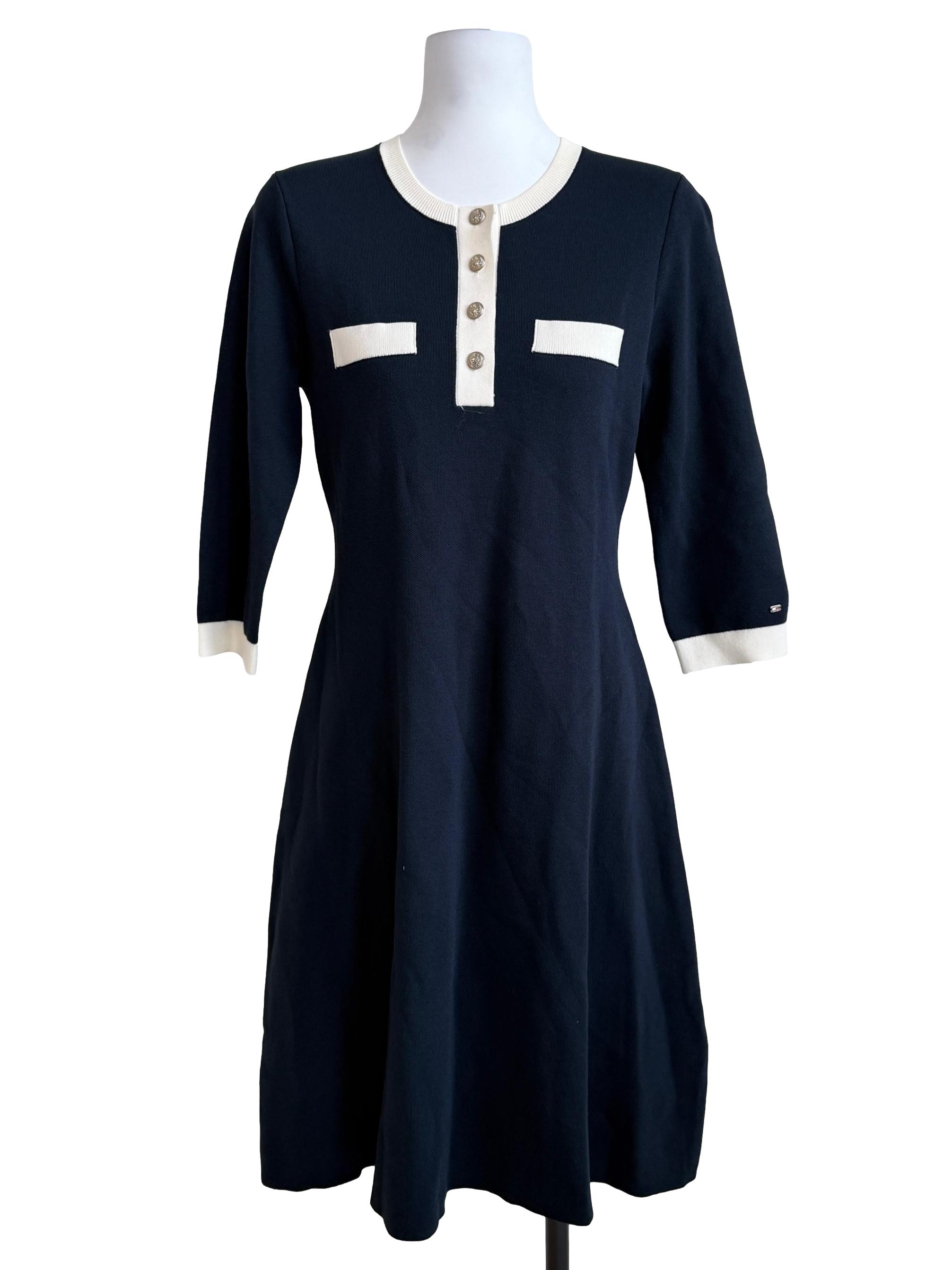 Dark Navy Fit and Flare Henley Sweater Dress