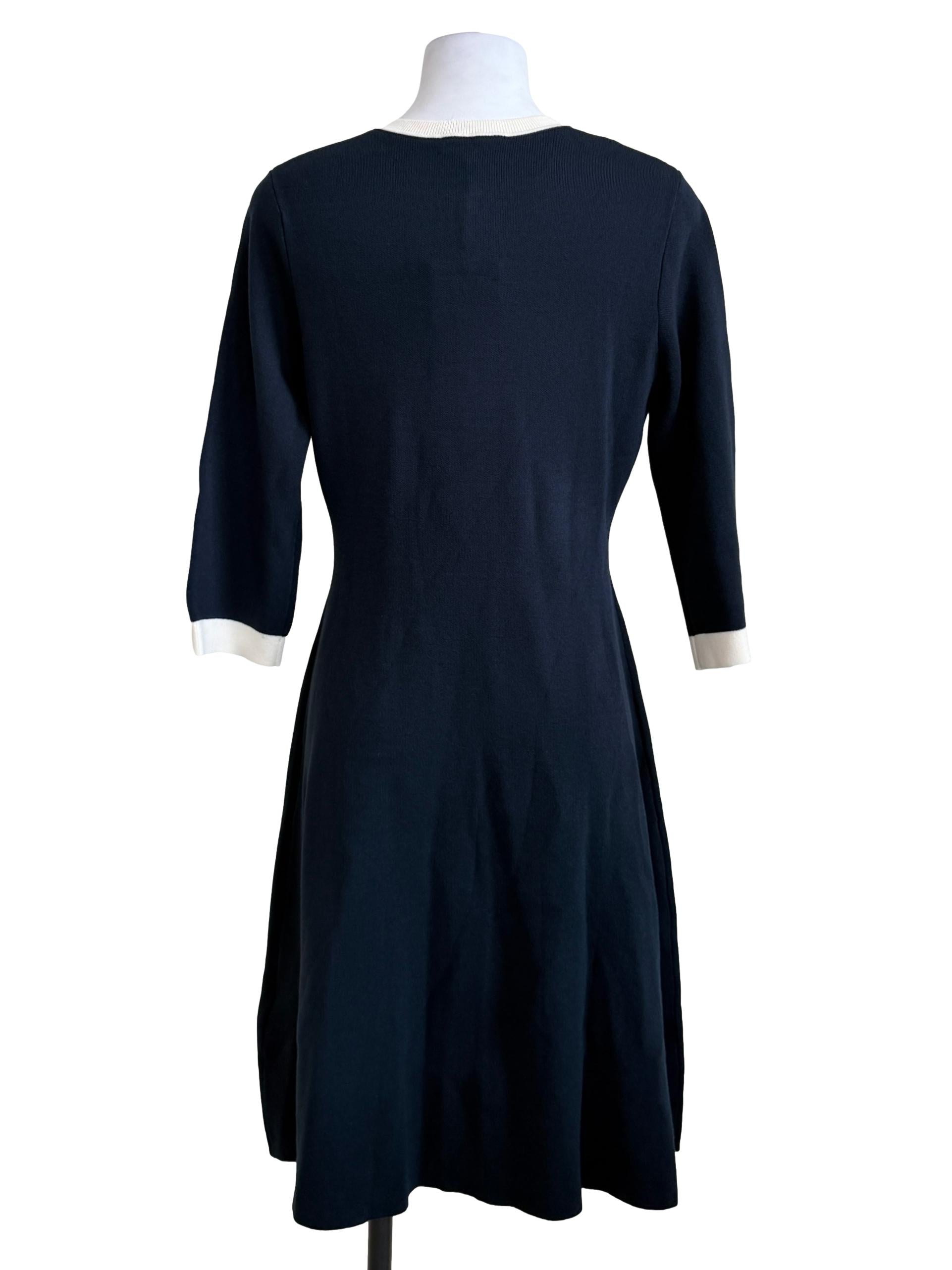 Dark Navy Fit and Flare Henley Sweater Dress