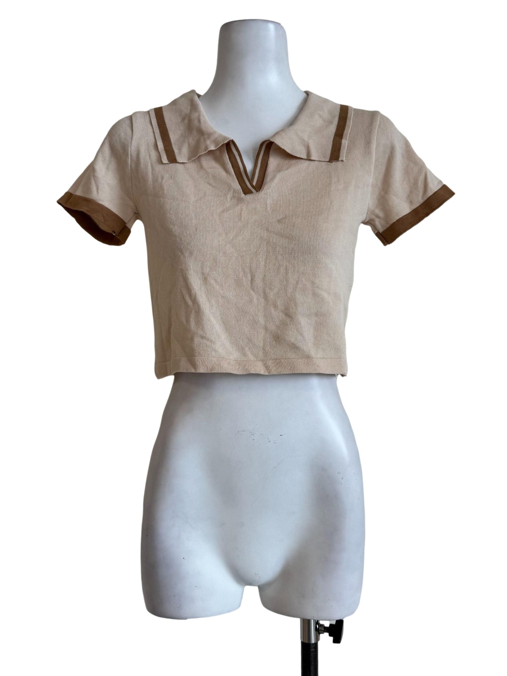 Sand Beige Knitted Short Sleeve Shirt
