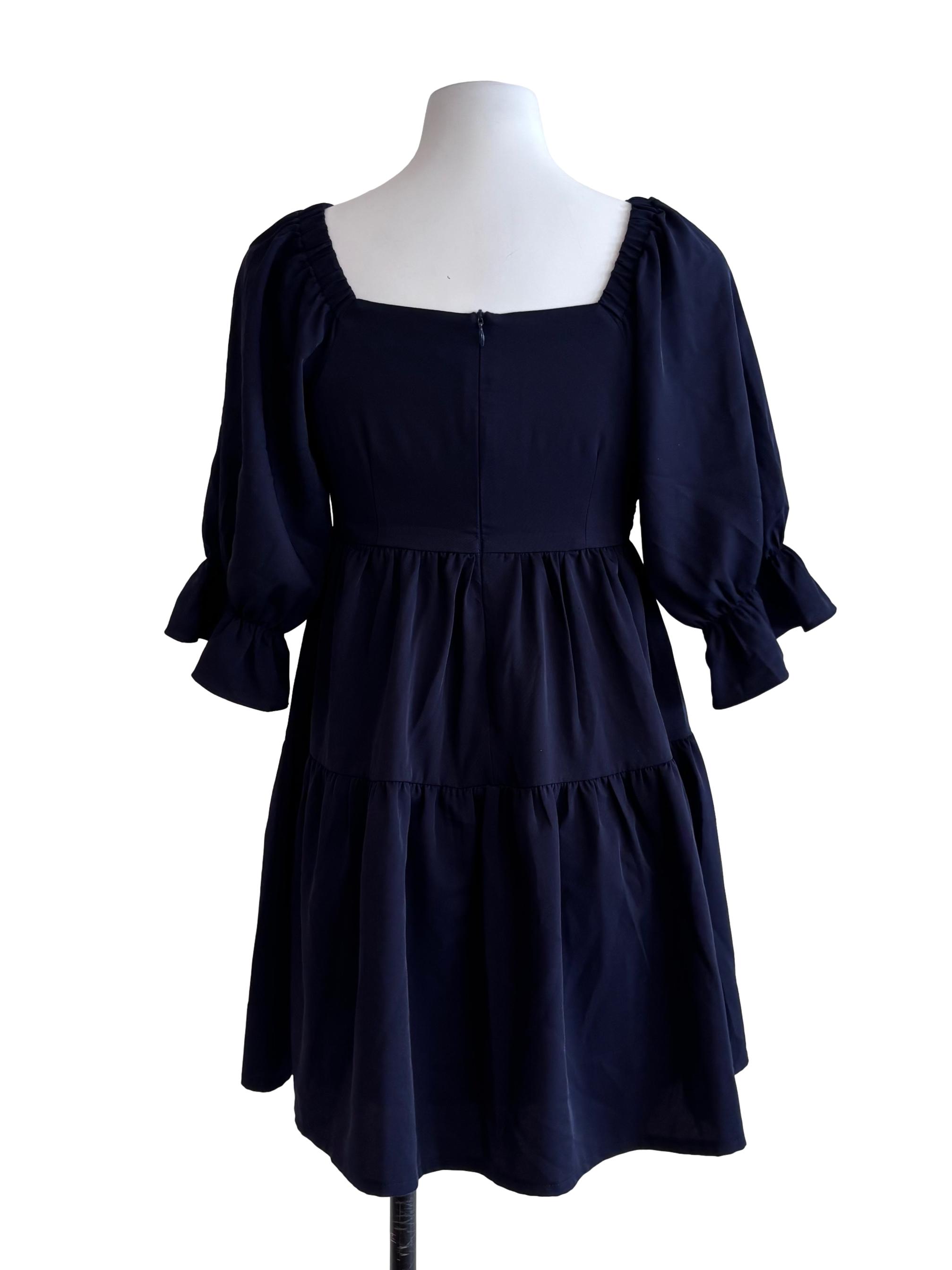 Dark Blue V Neck Tiered Mini Dress