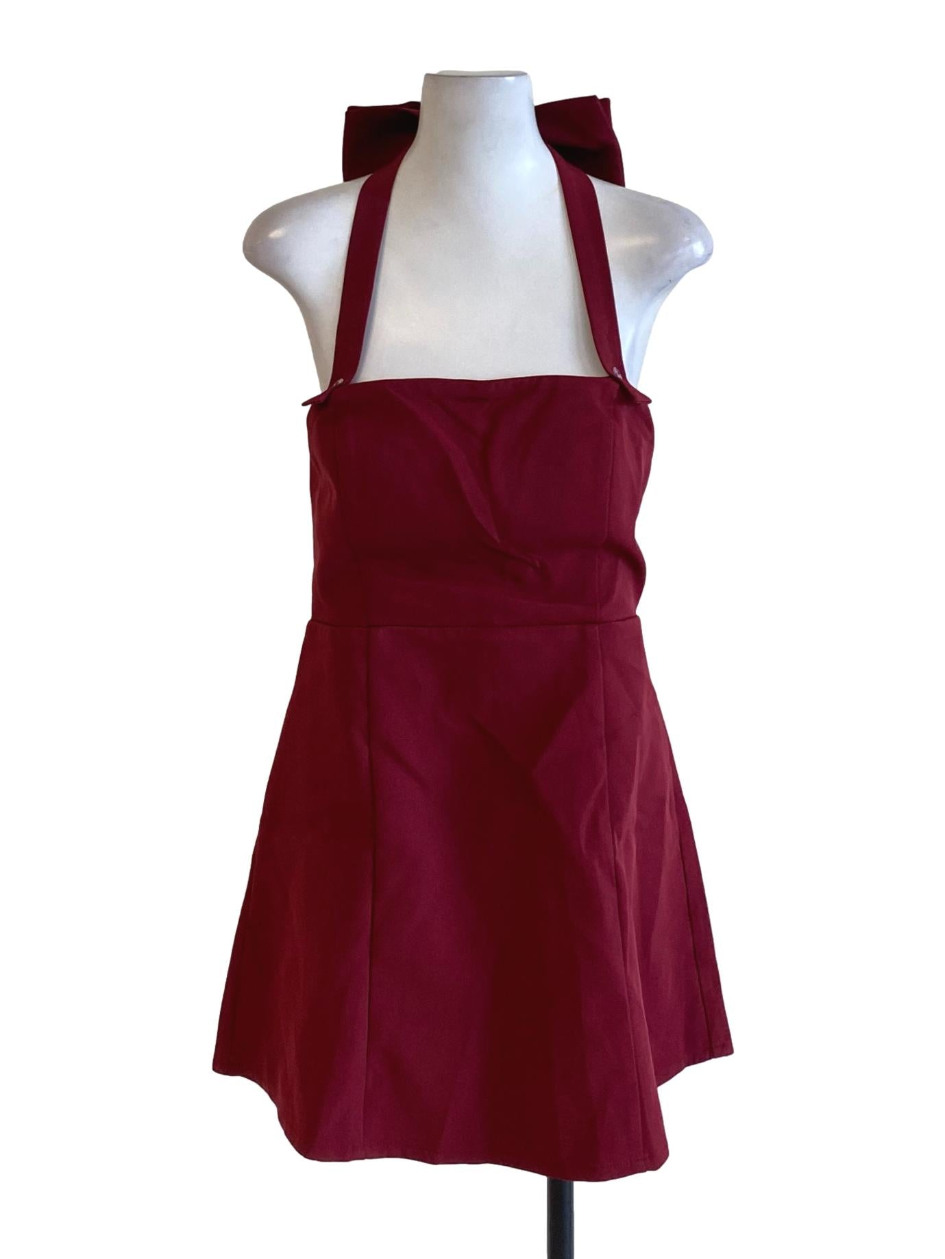 Jam Red Halter Bow Square Neck  A-Line Dress