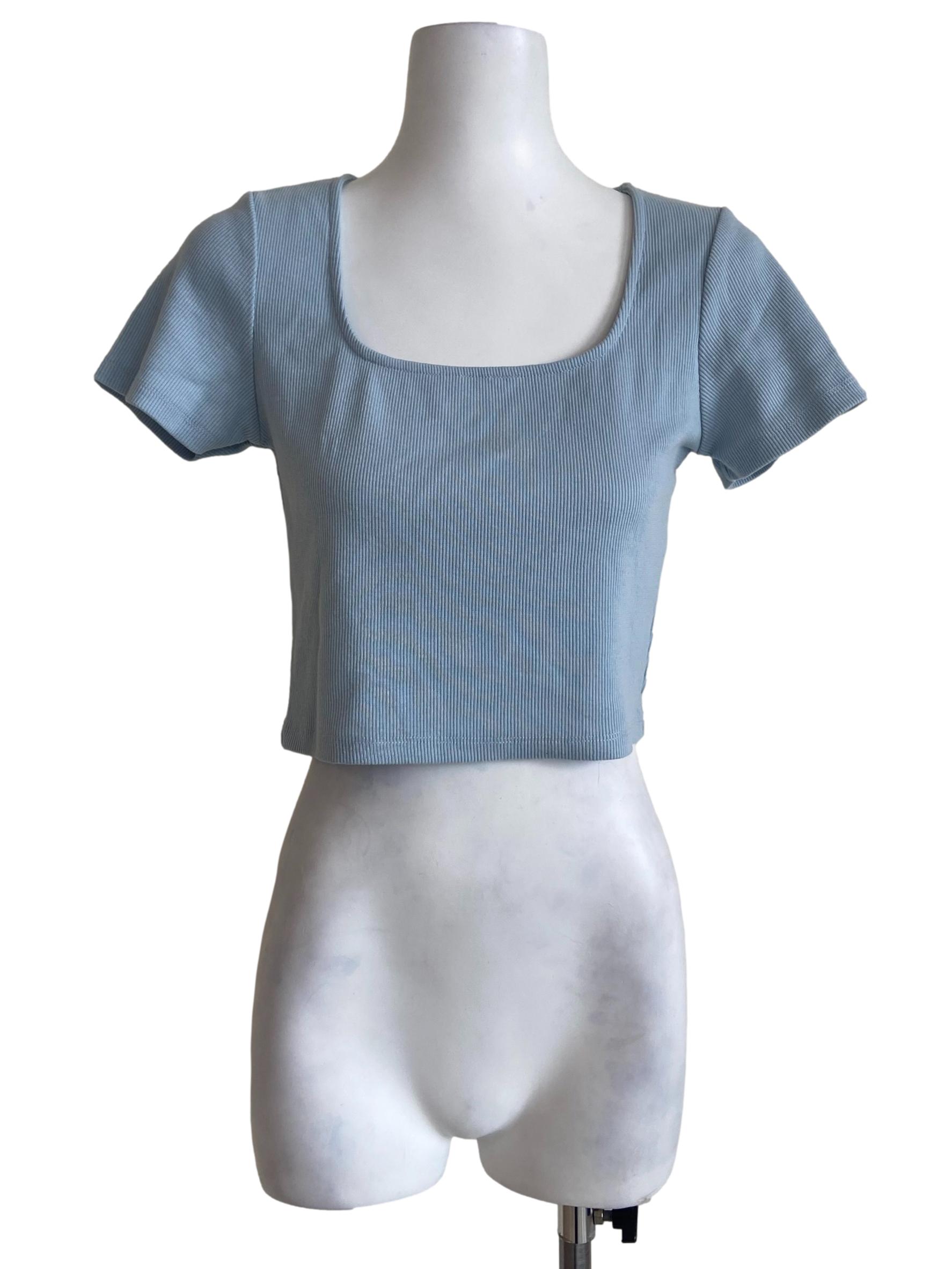 Sky Blue Pencil Stripe Square Neck Crop Top