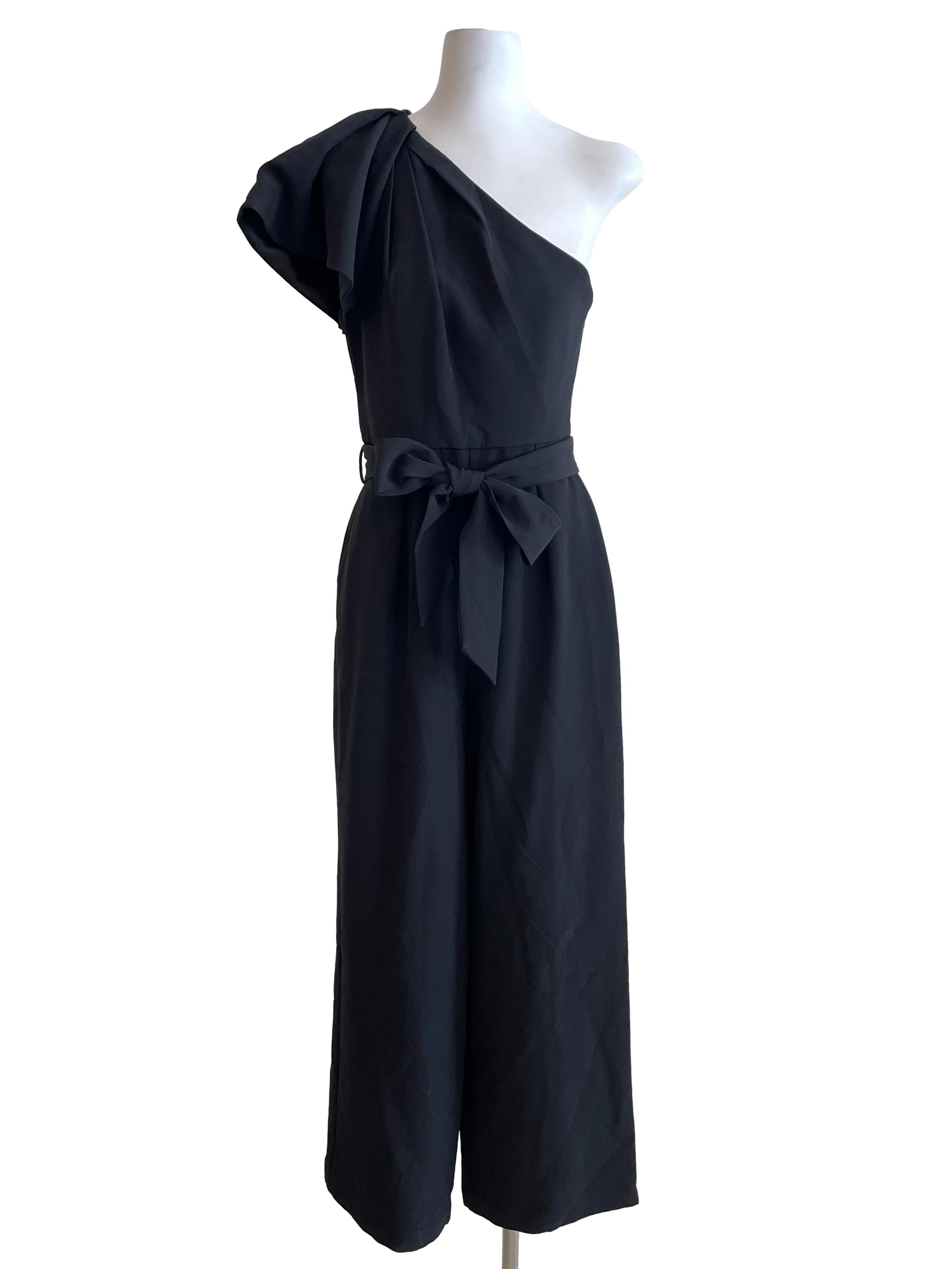 Black Asymmetric Pleated Jumpsuit