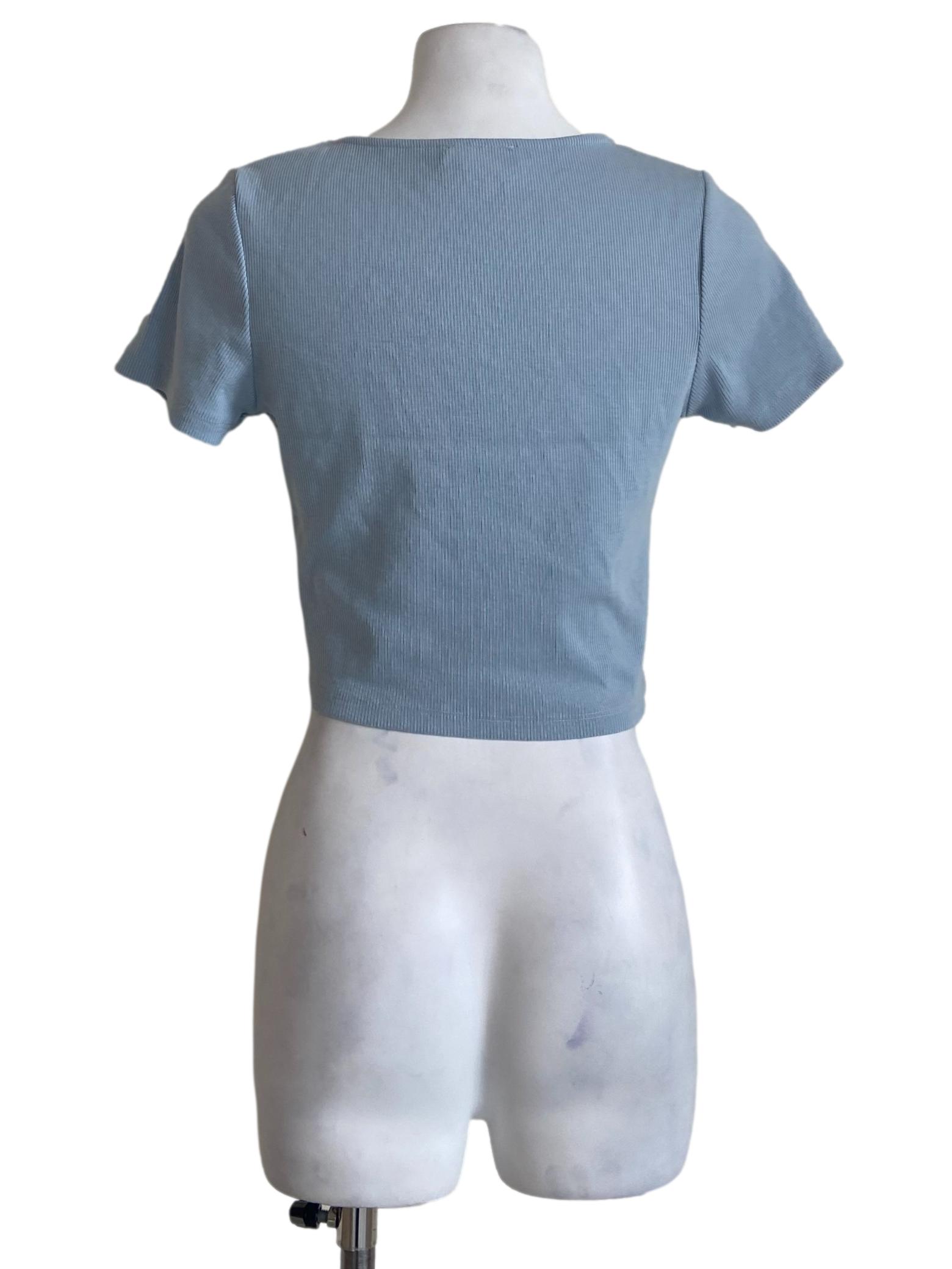 Sky Blue Pencil Stripe Square Neck Crop Top