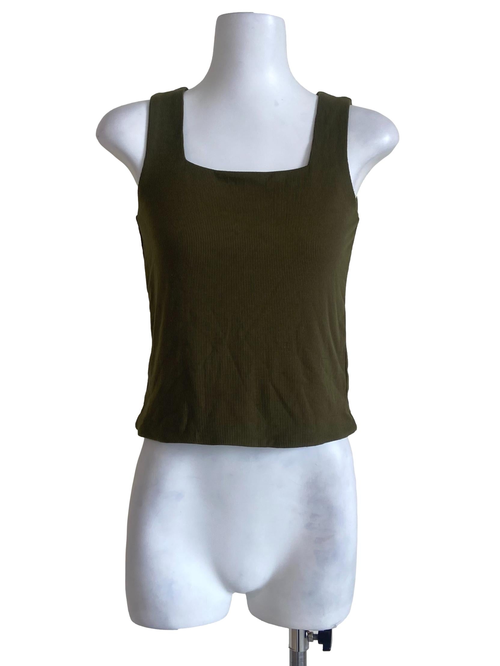 Pickle Green Sleeveless Pencil Stripe Top