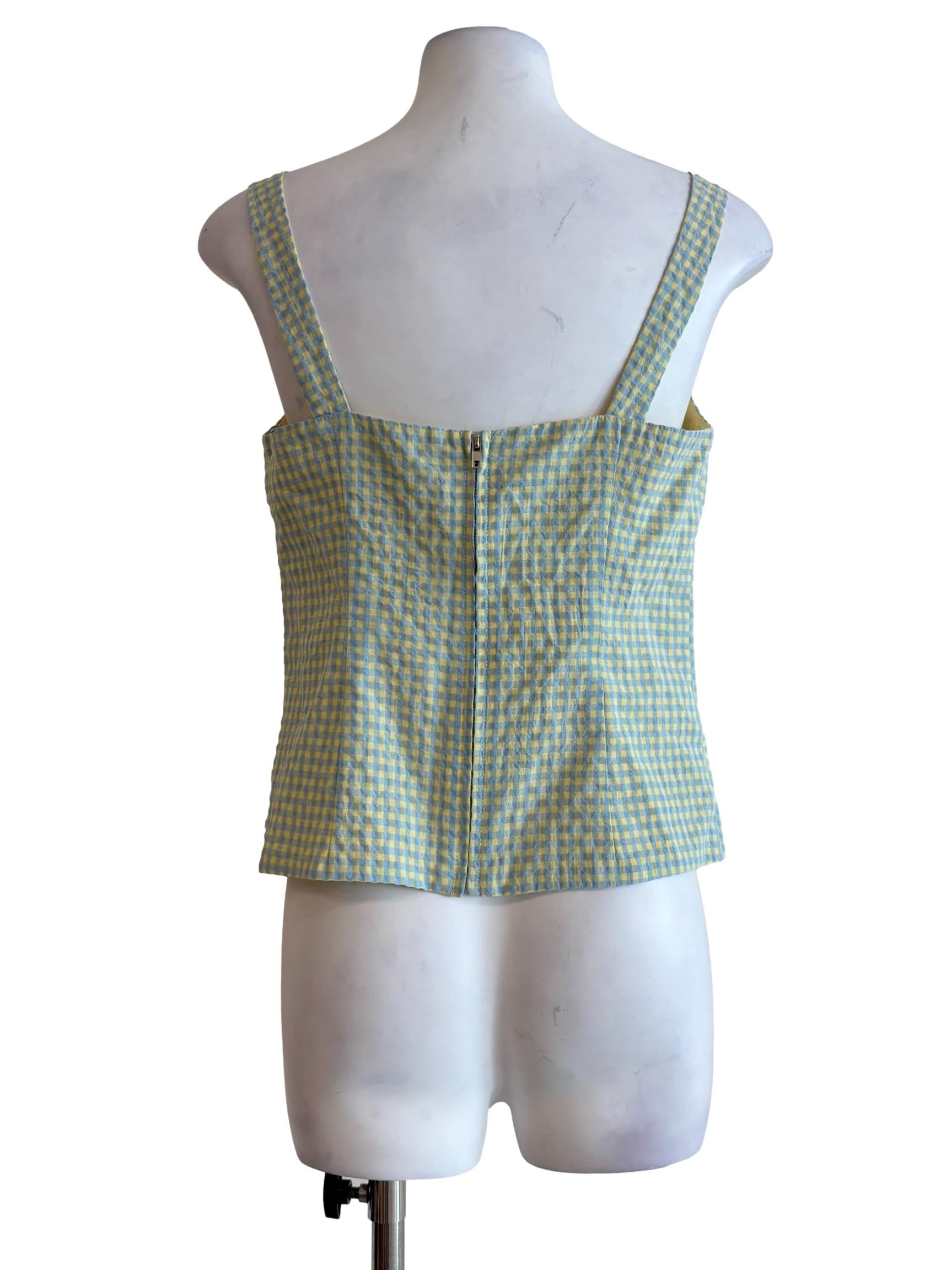 Pastel Blue And Yellow Checkered Cotton Top