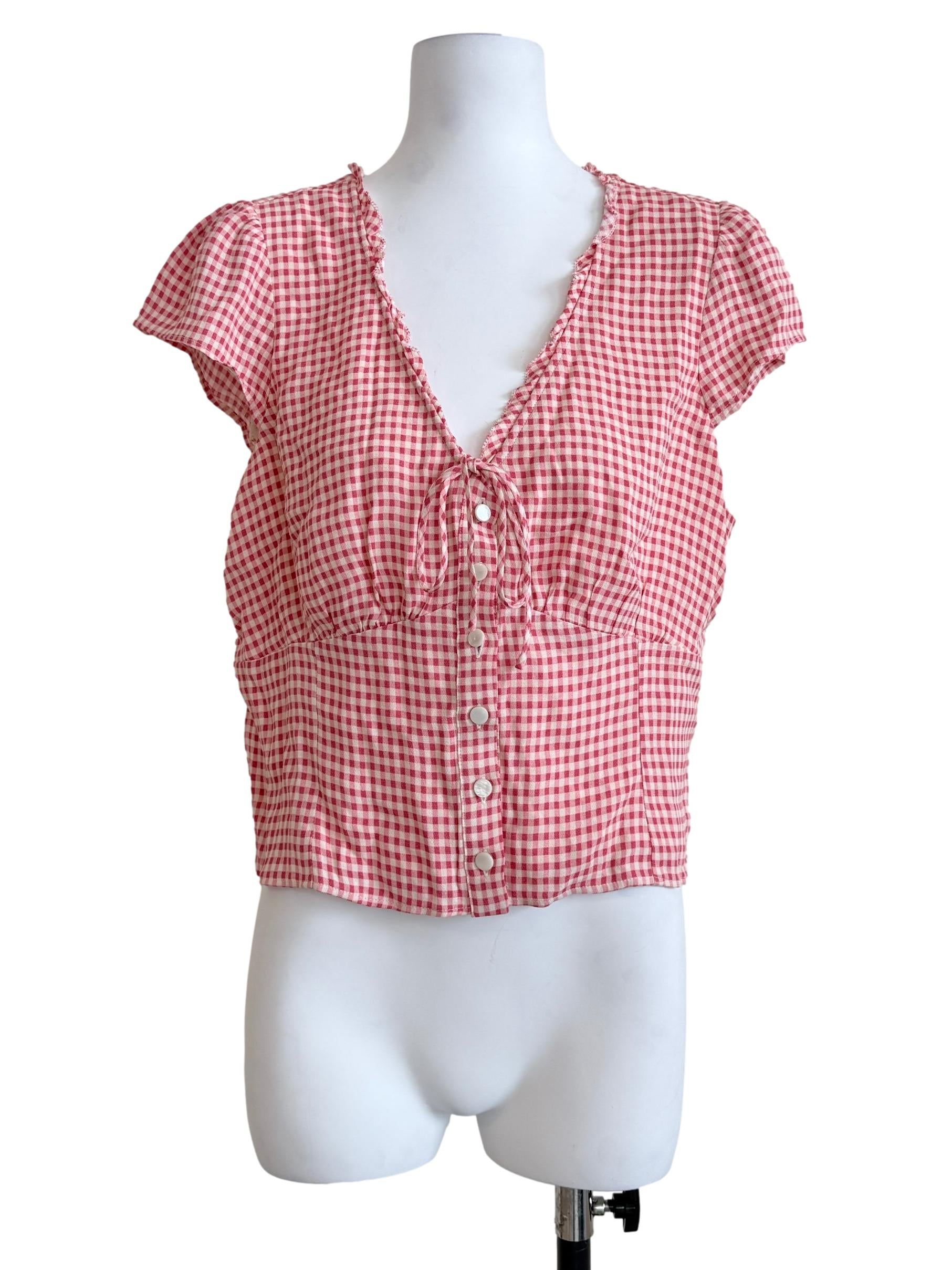 Bubblegum Pink Gingham Babydoll Top