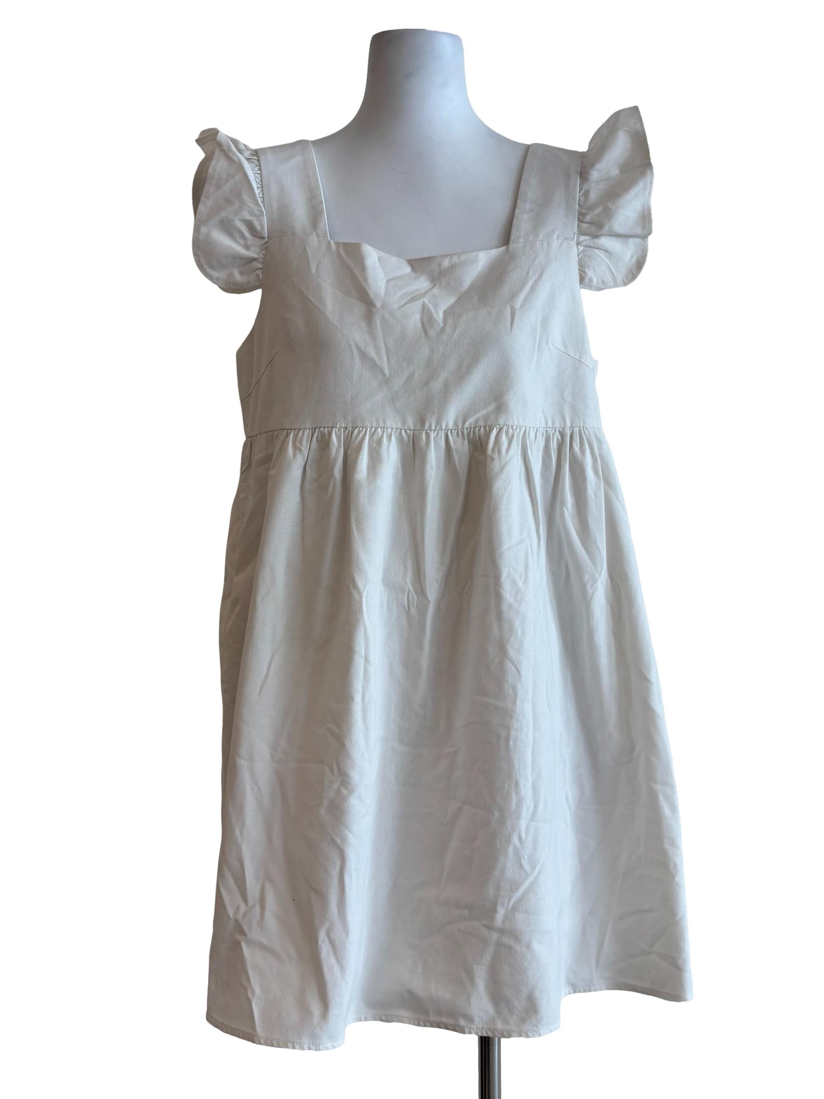Powder White Ruffle Cotton Dress