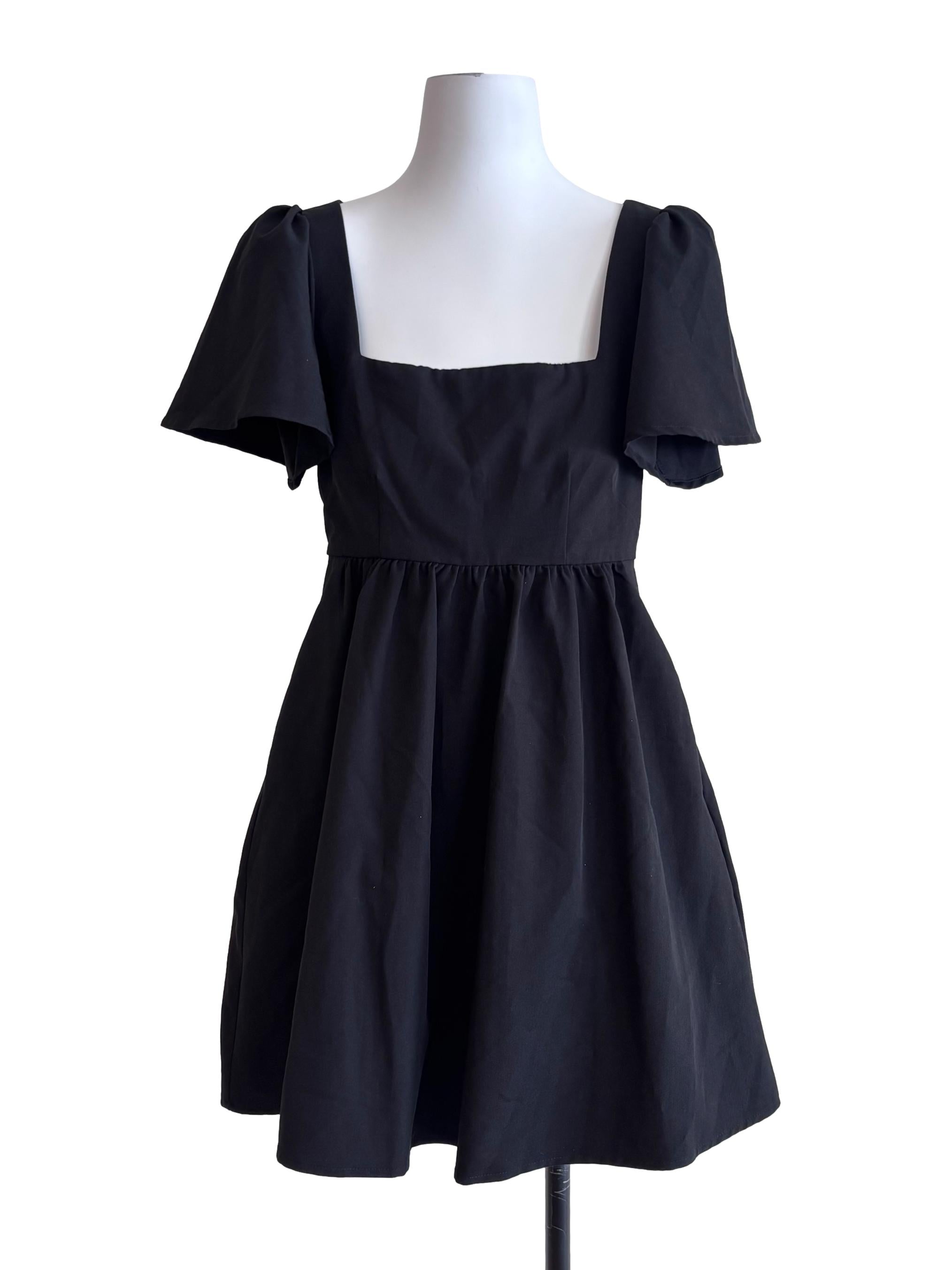 Black Square Neck A-Line Dress