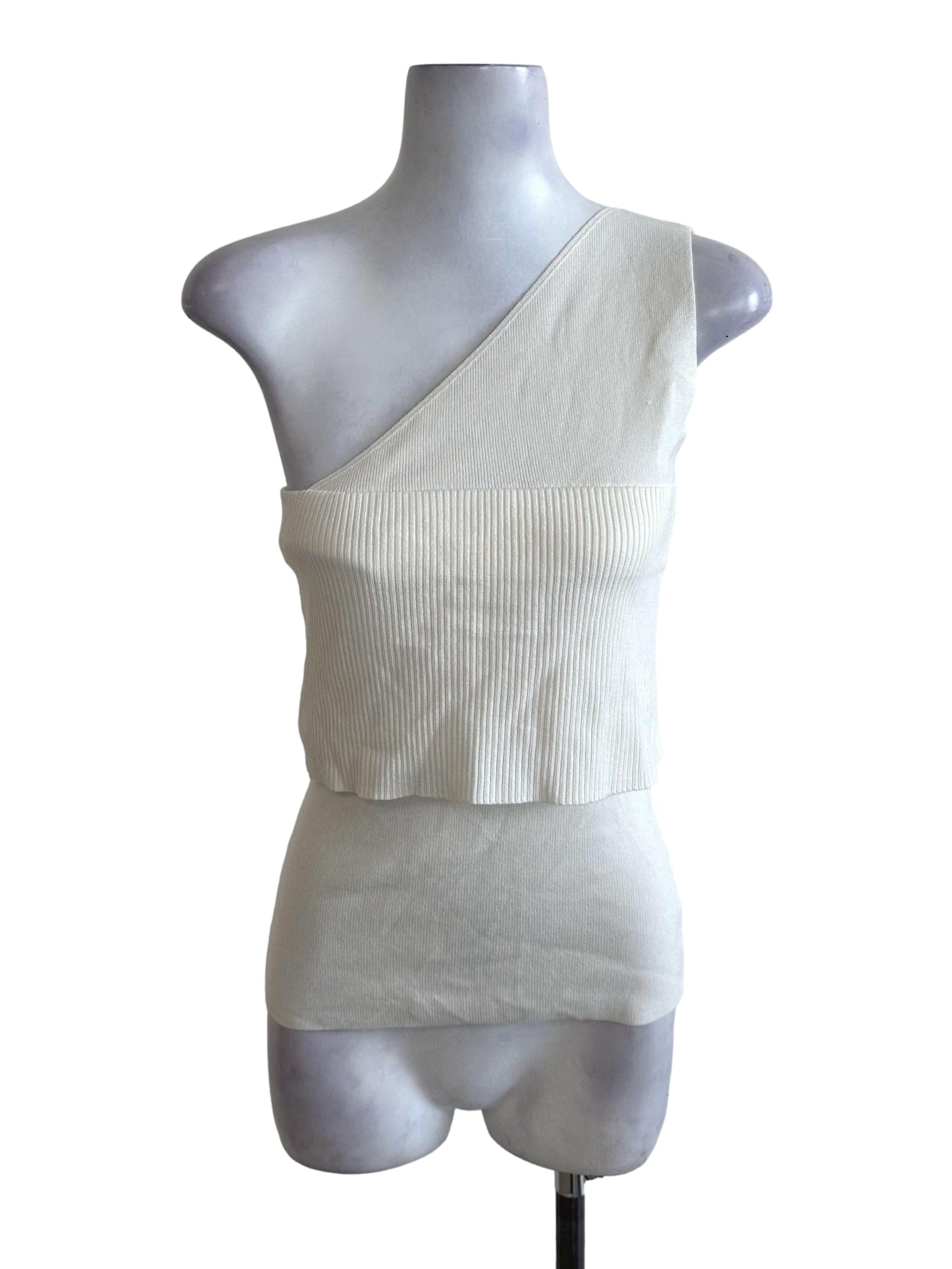 Cream White Knit Asymmetric Top LB