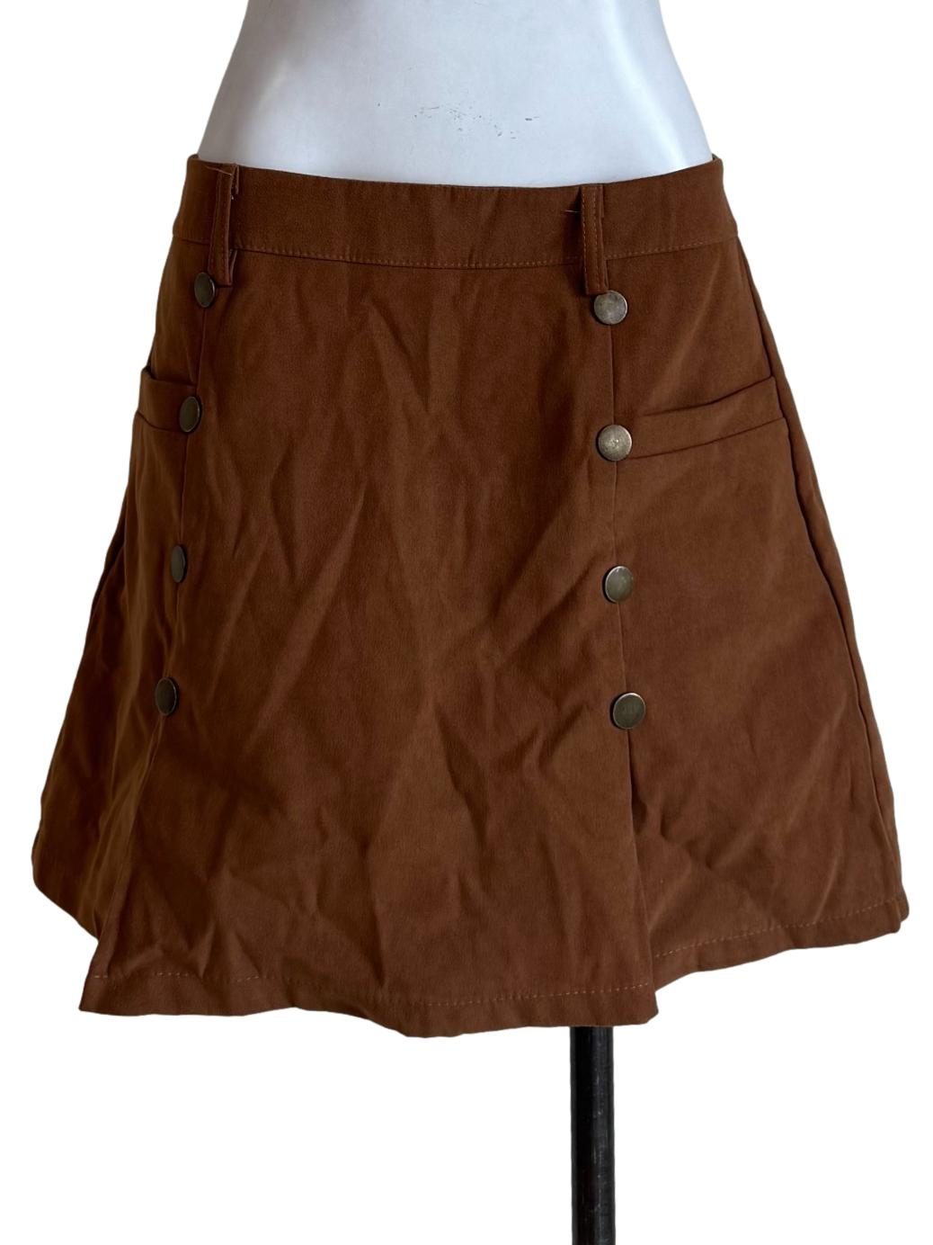 Camel Front Buttons Mini Skirt