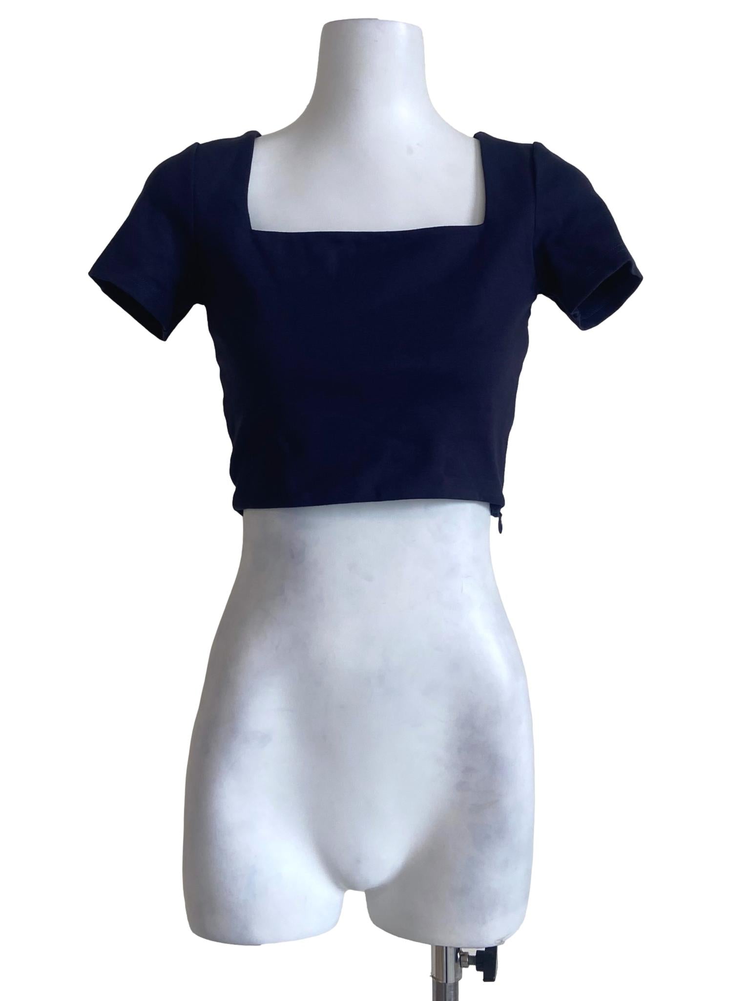 Navy Blue Square Neck Twill  Crop Top