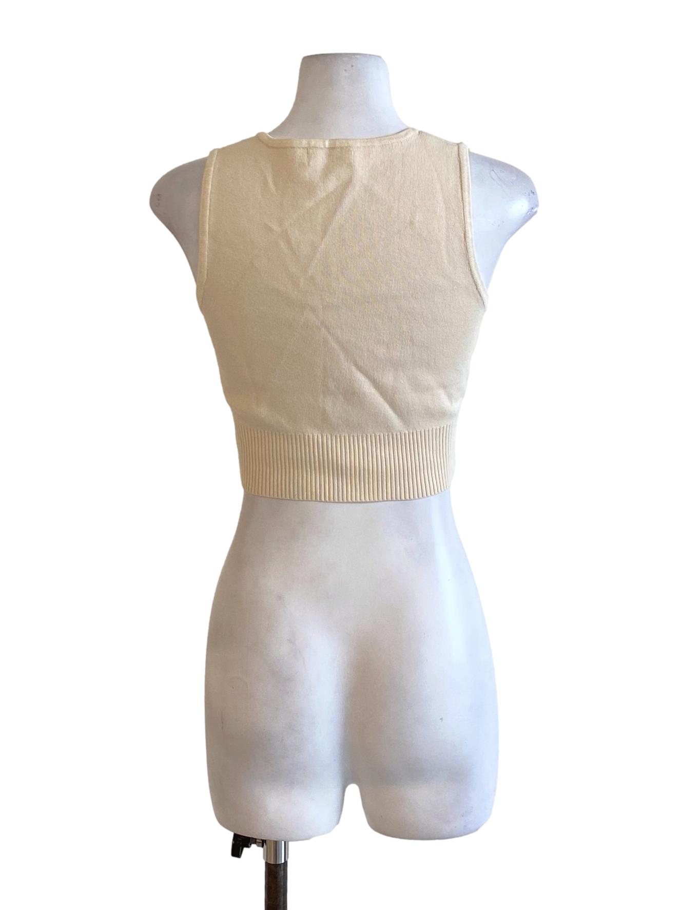 Cream White Knitted V-Neck Cropped Top