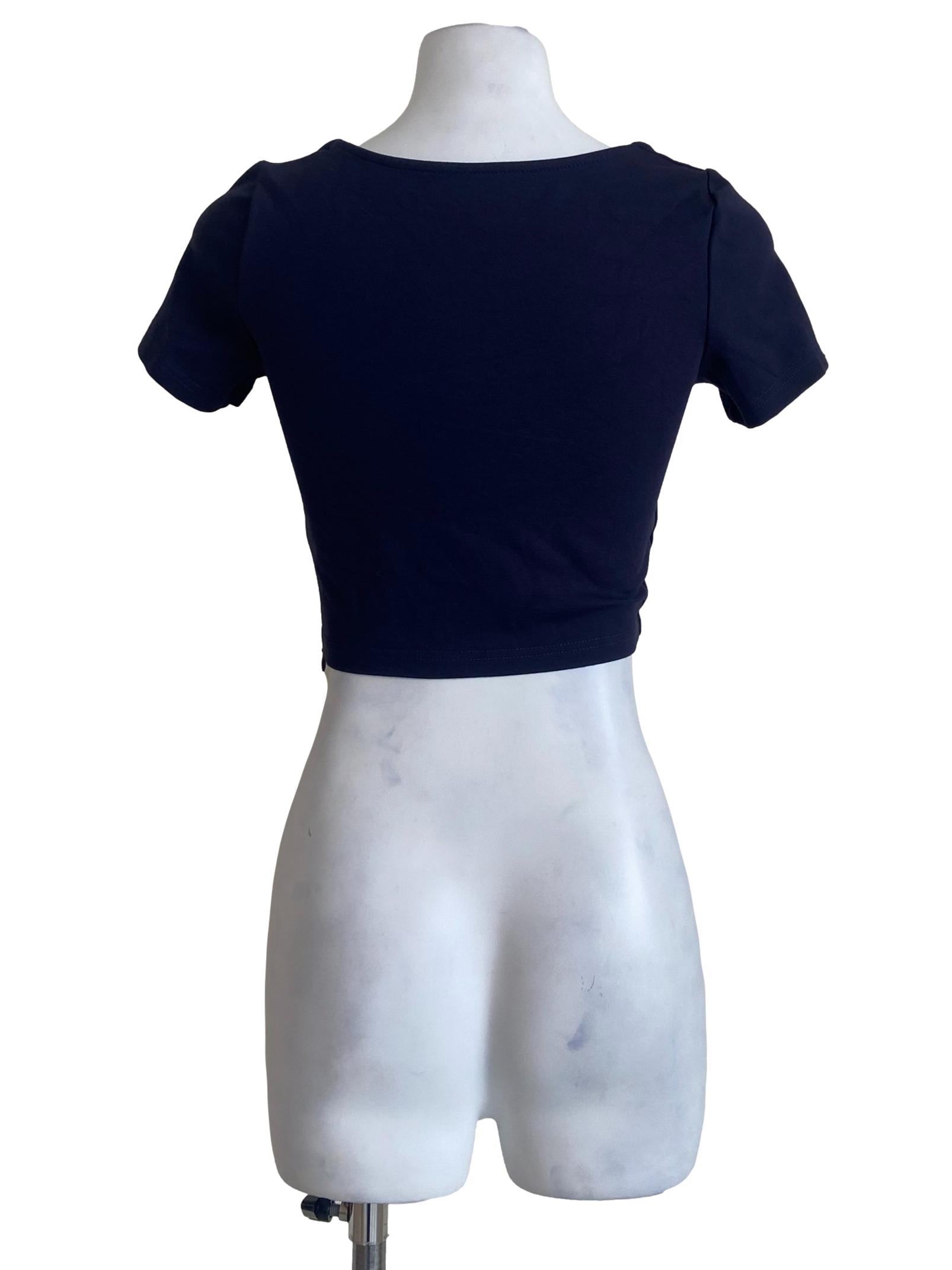 Navy Blue Square Neck Twill  Crop Top