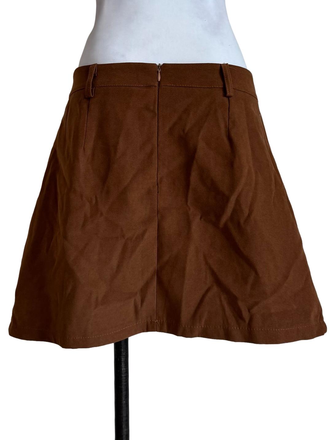 Camel Front Buttons Mini Skirt