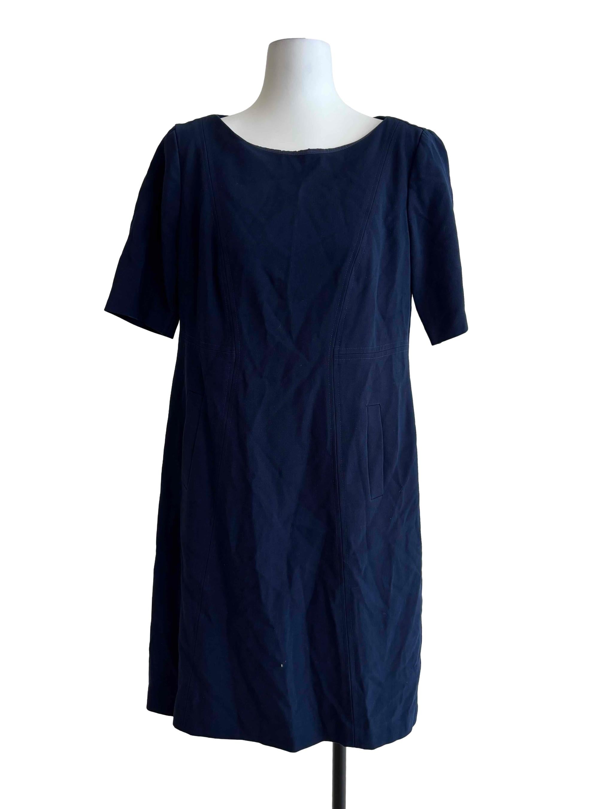 Navy Blue Boat Neck Shift Dress