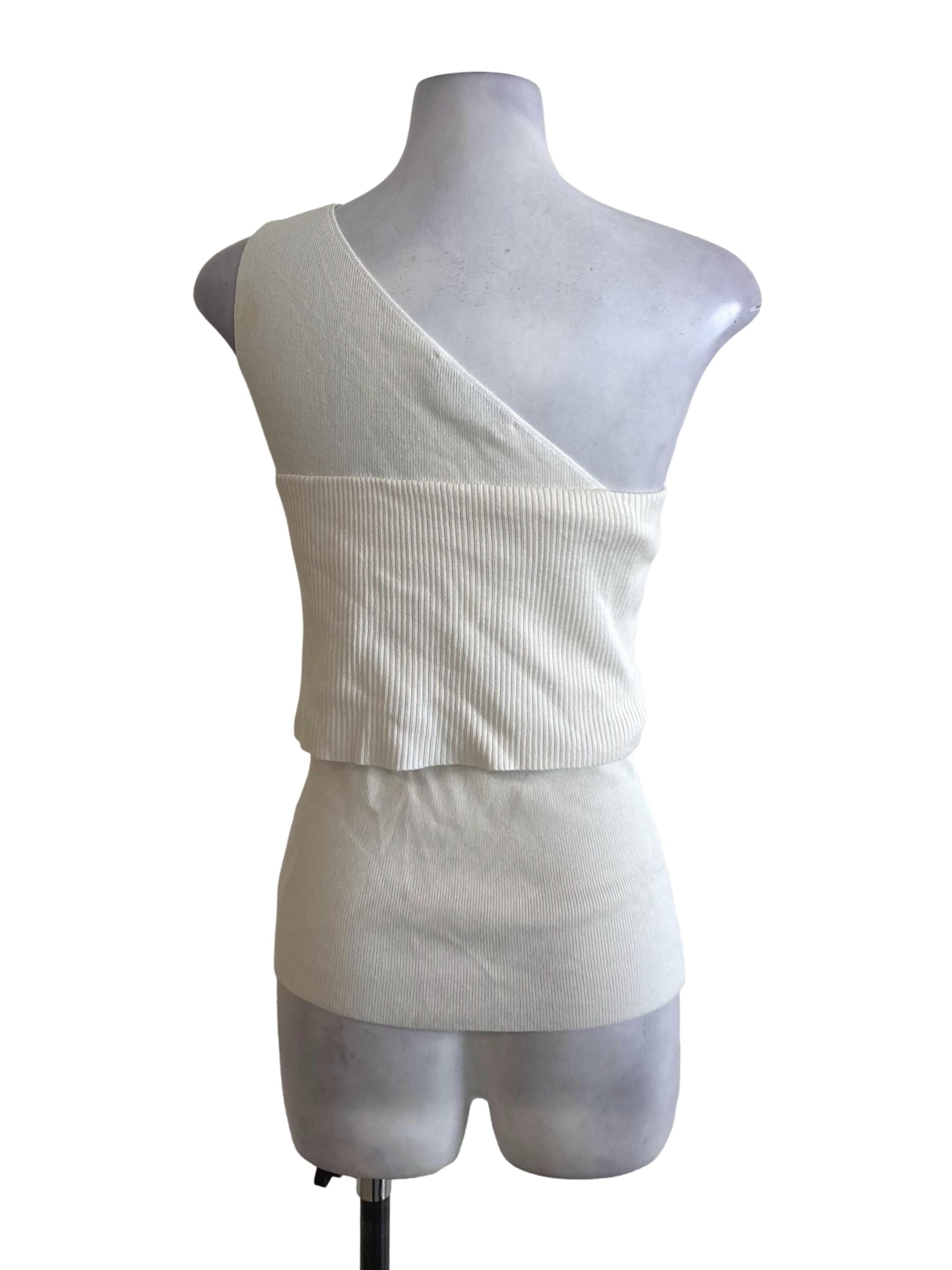 Cream White Knit Asymmetric Top LB