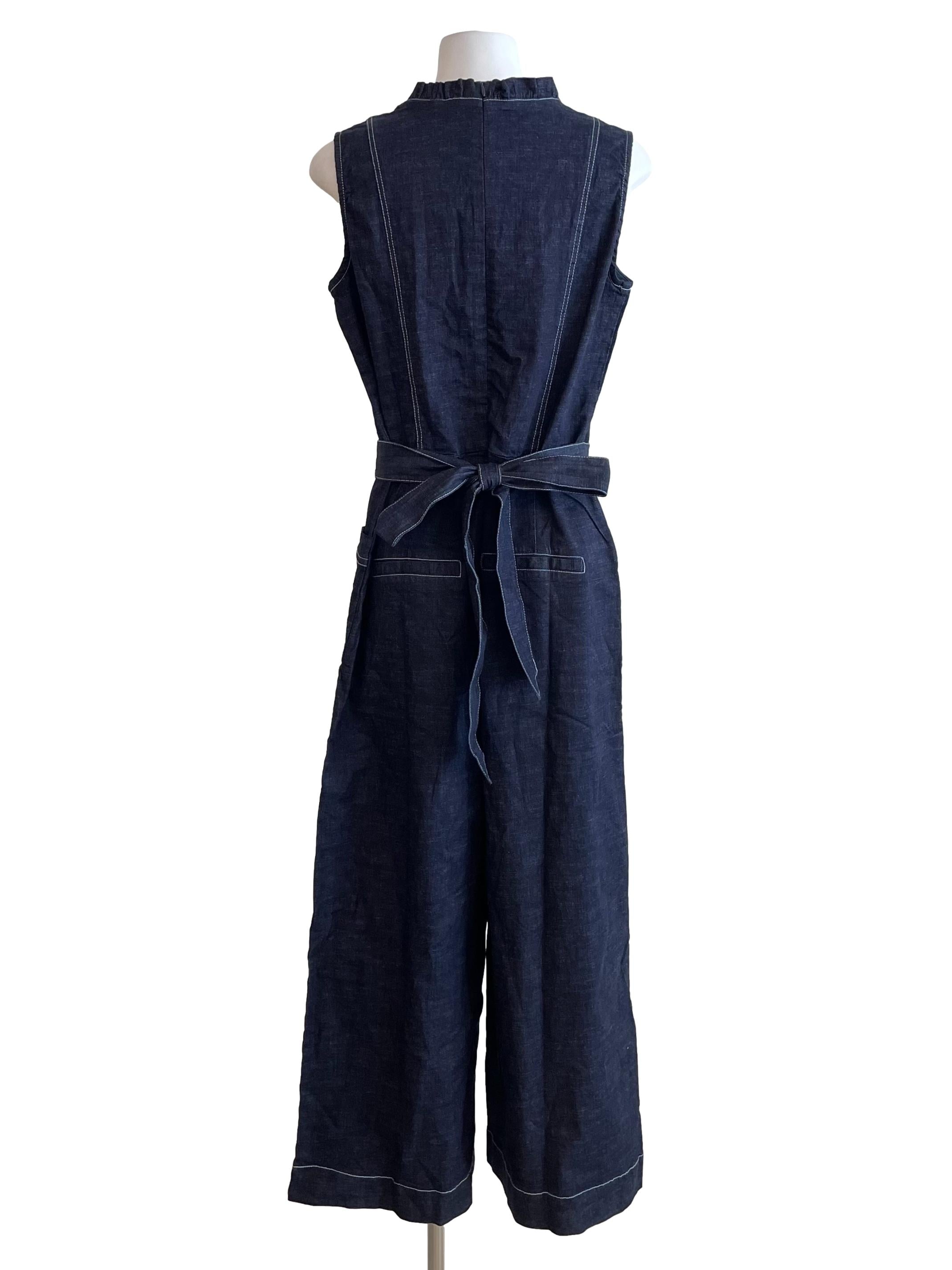 Navy Contrast Stitch Button Up Jumpsuit