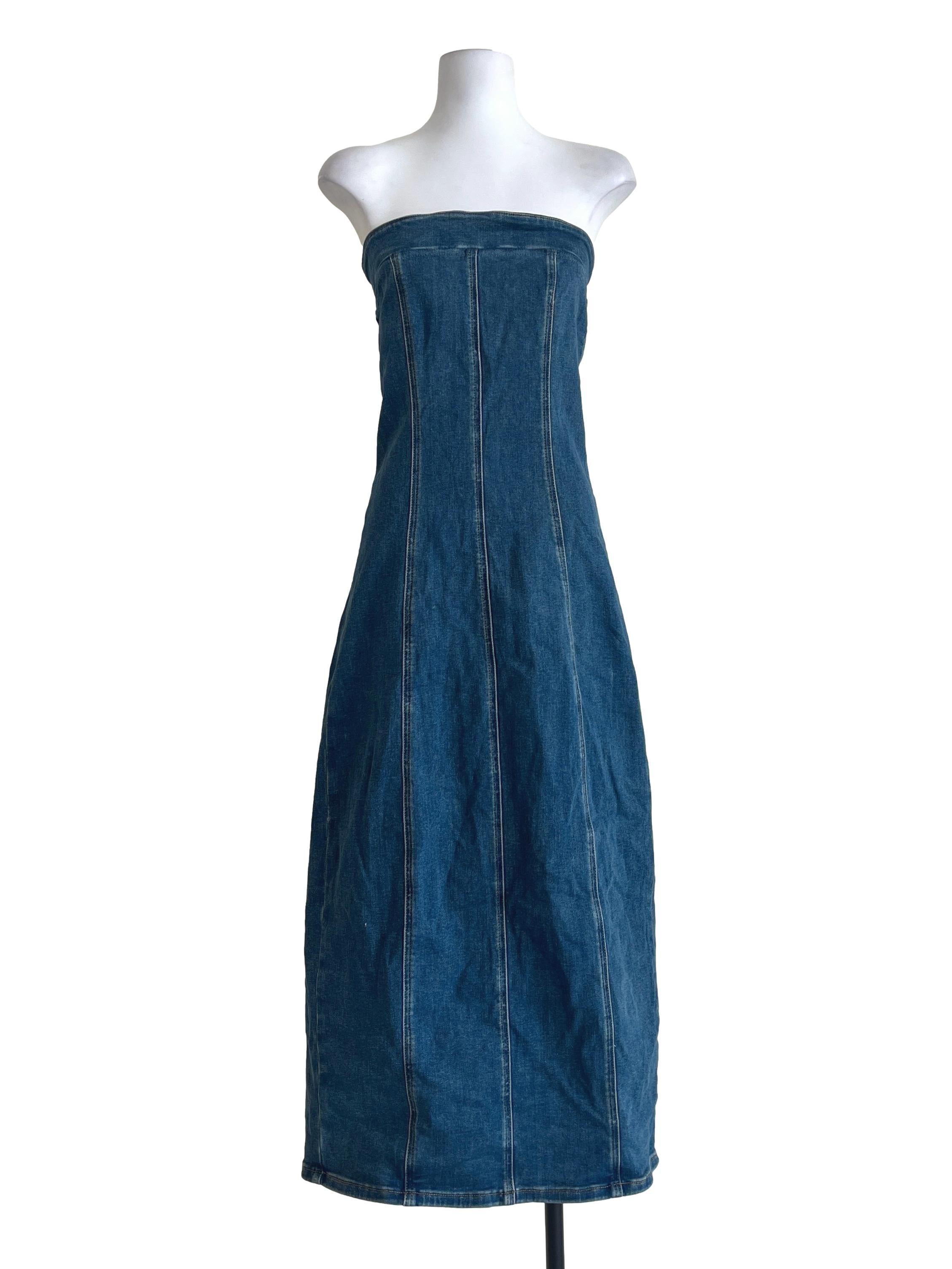 Denim Blue Wash Strapless Dress