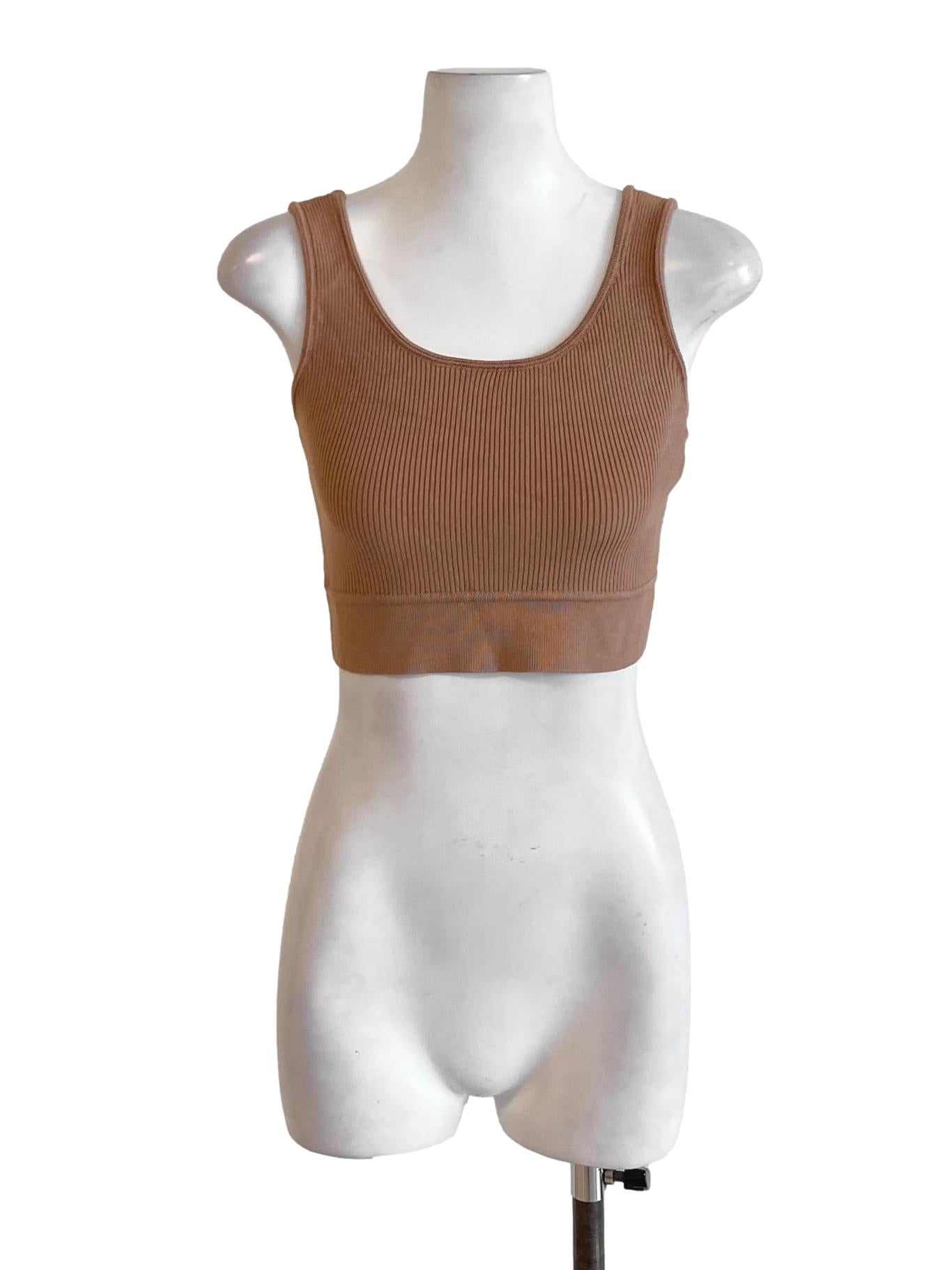 Cedar Brown Knitted Scoop Neck Sleeveless Fit Cropped Top