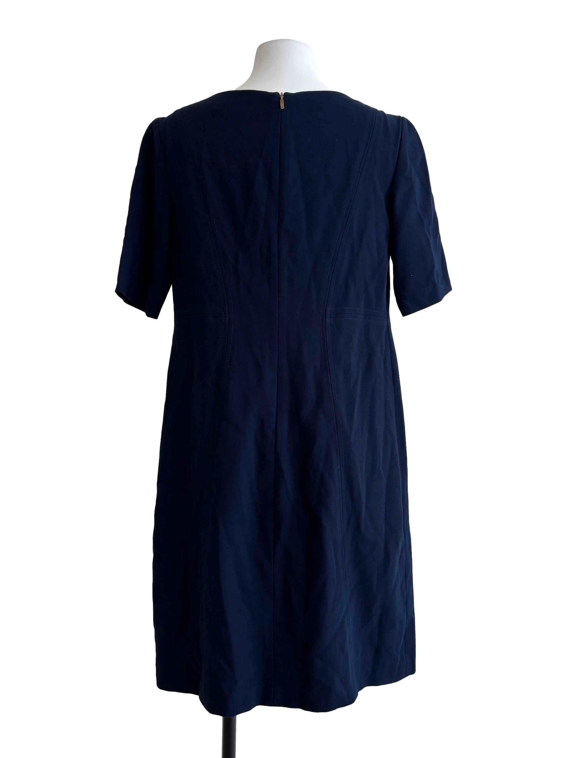 Navy Blue Boat Neck Shift Dress