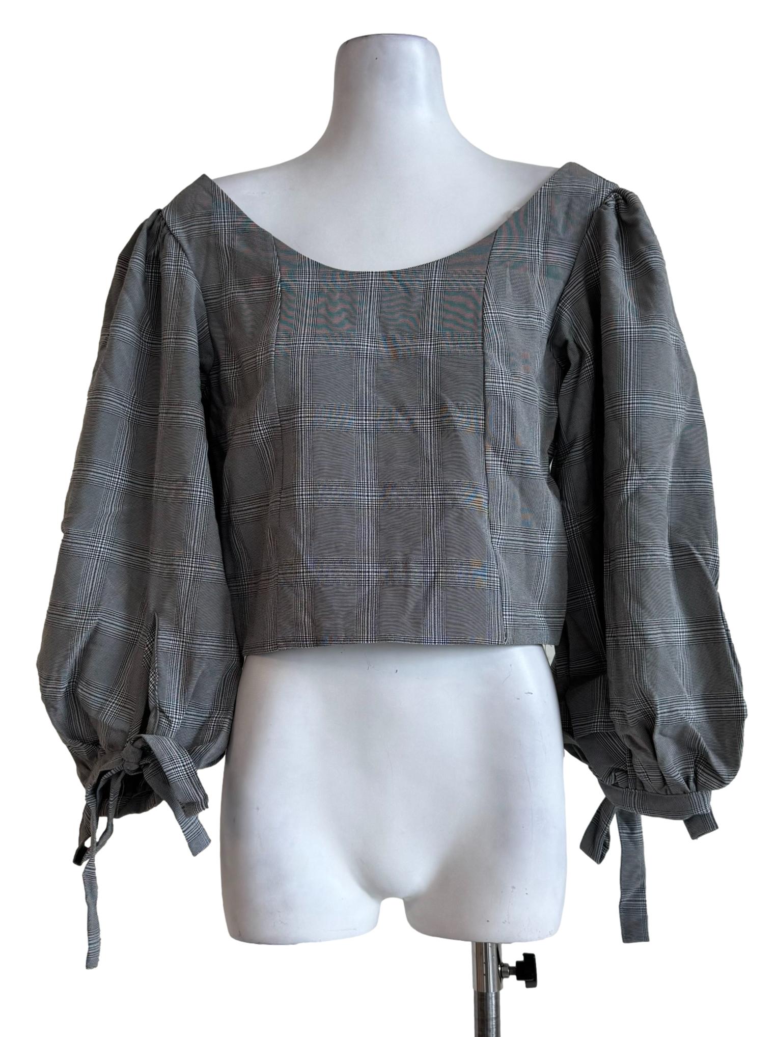 Steel Grey Gingham Long Sleeve Top