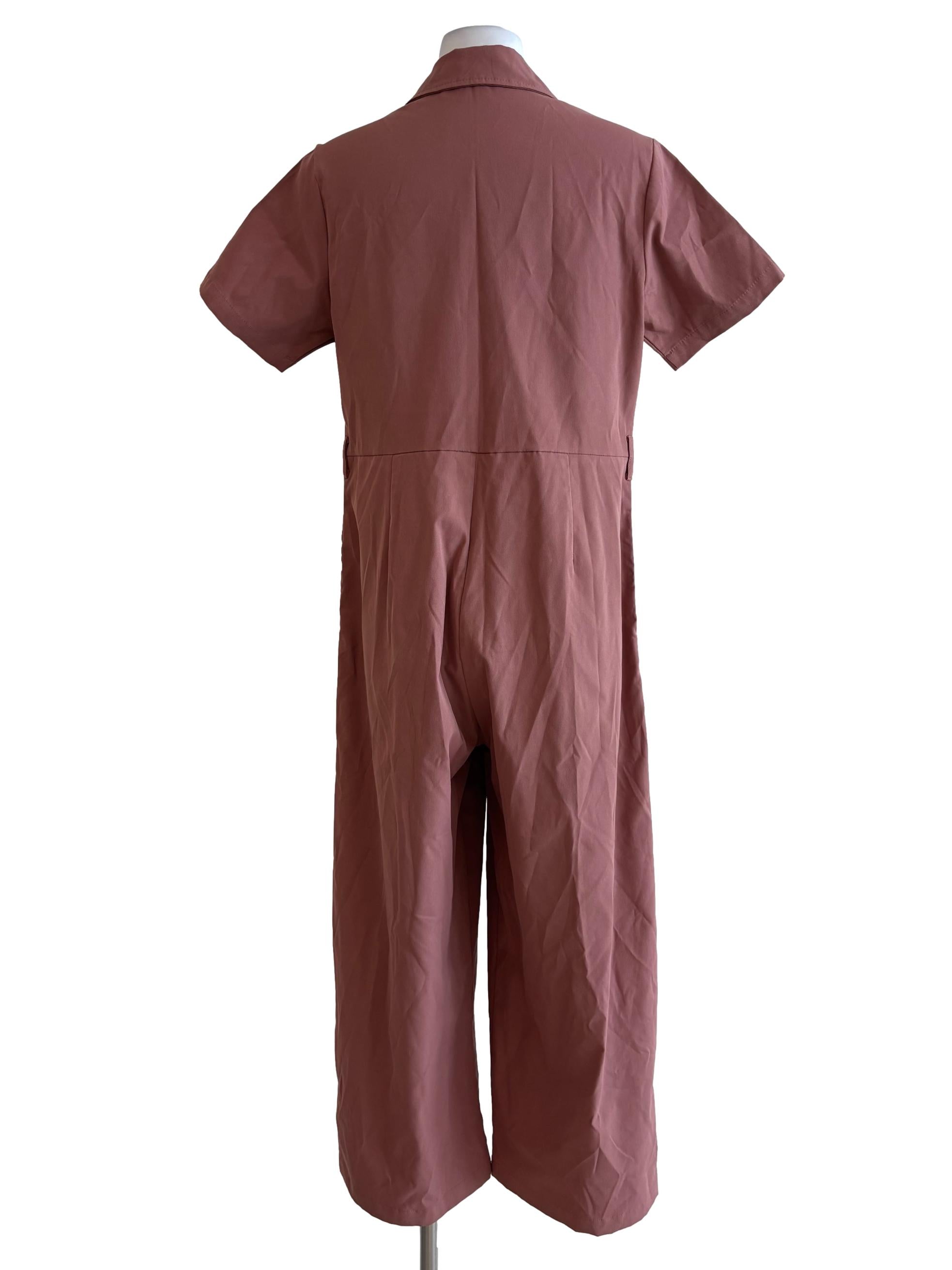 Light Ruby Short Sleeve Buttoned Jumpsuit