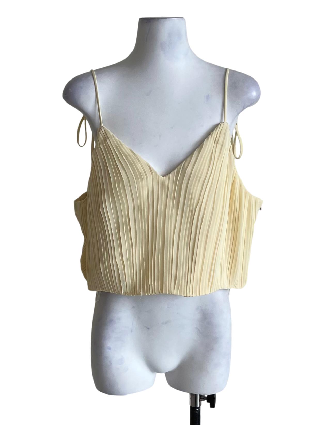 Butter Yellow Pleated Sleeveless Top
