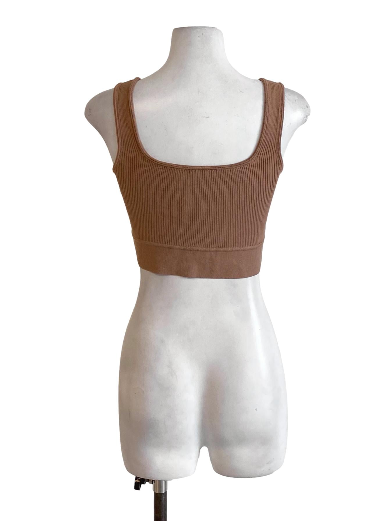 Cedar Brown Knitted Scoop Neck Sleeveless Fit Cropped Top