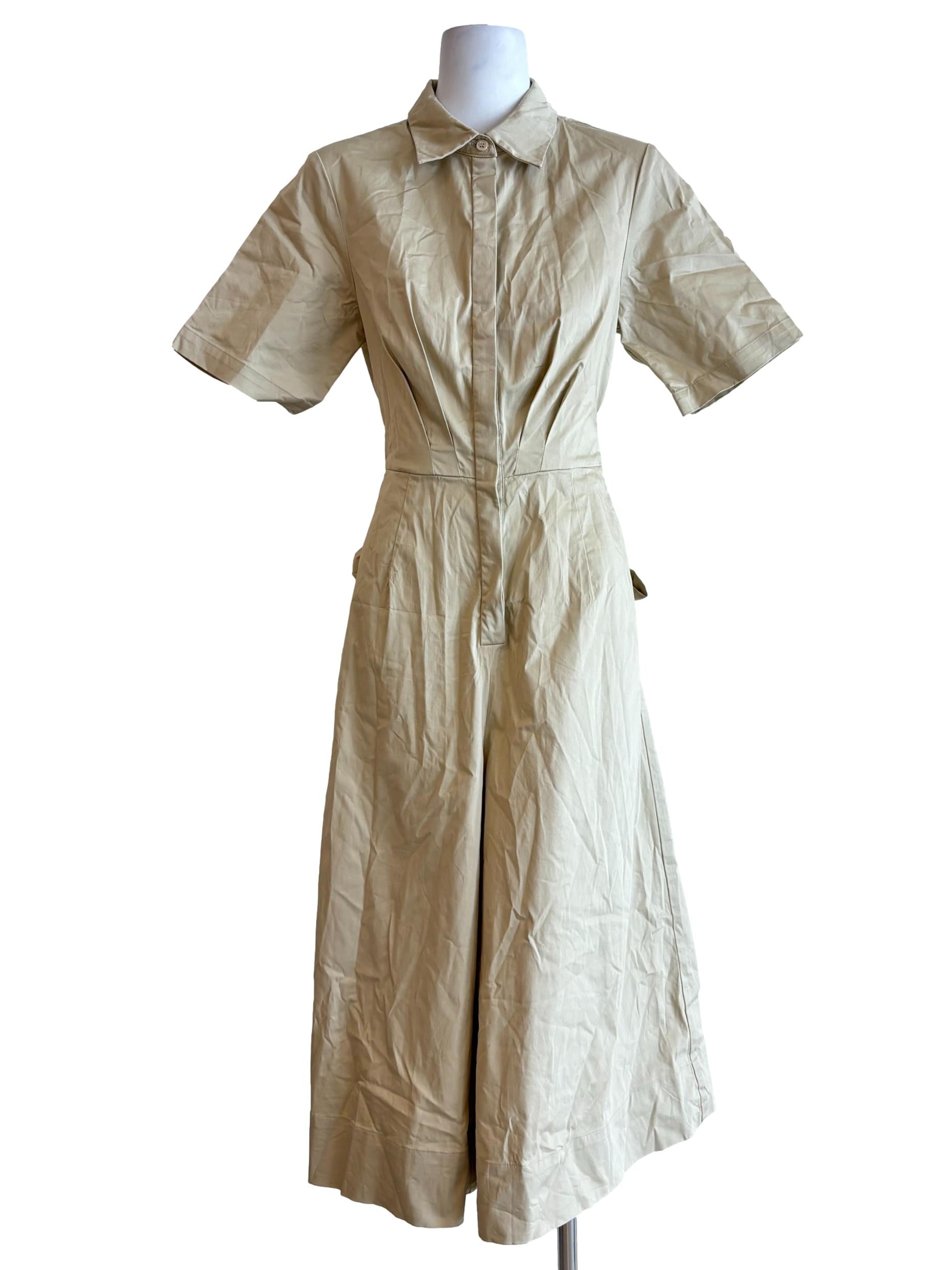 Beige Wide Leg Cotton Jumpsuit