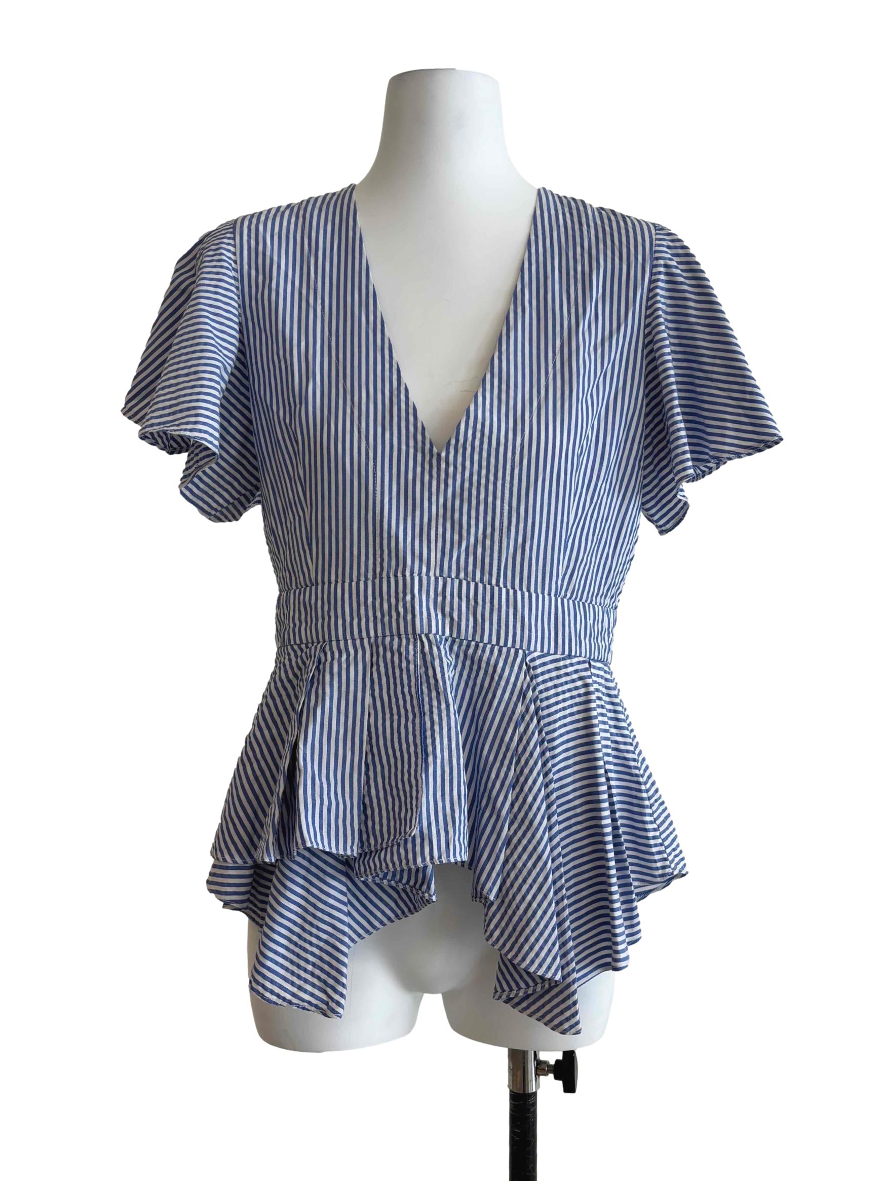 Stone Blue Striped Peplum Top