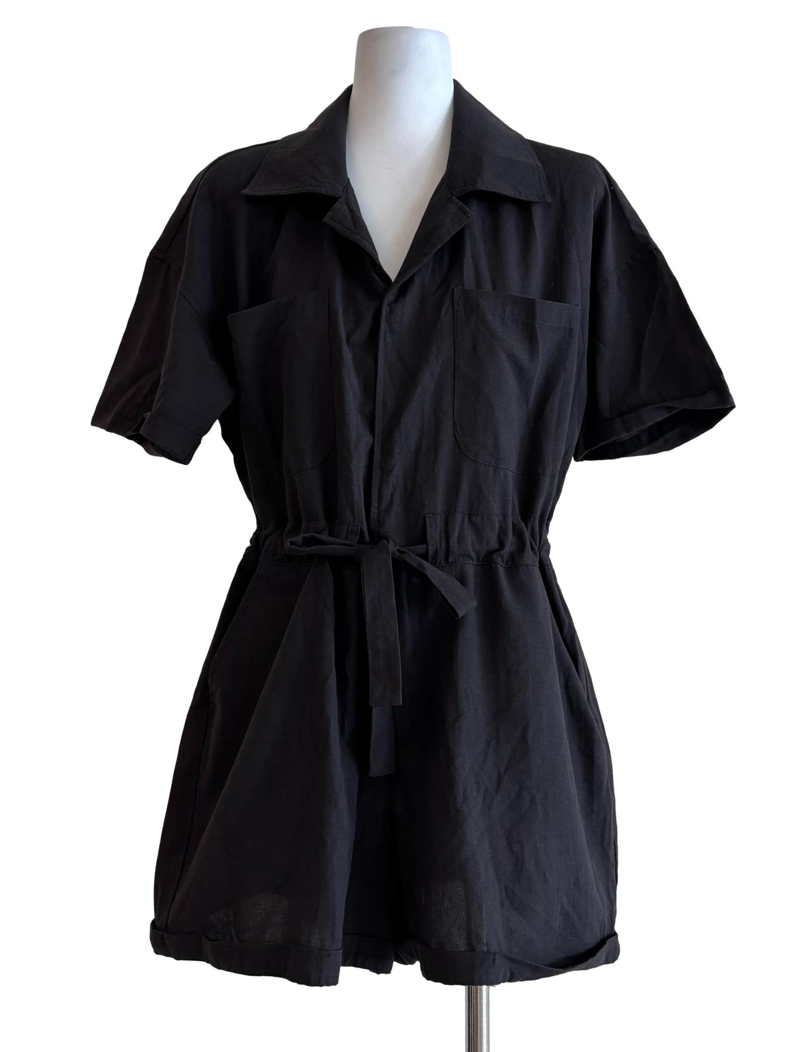 Jet Black Linen Rompers