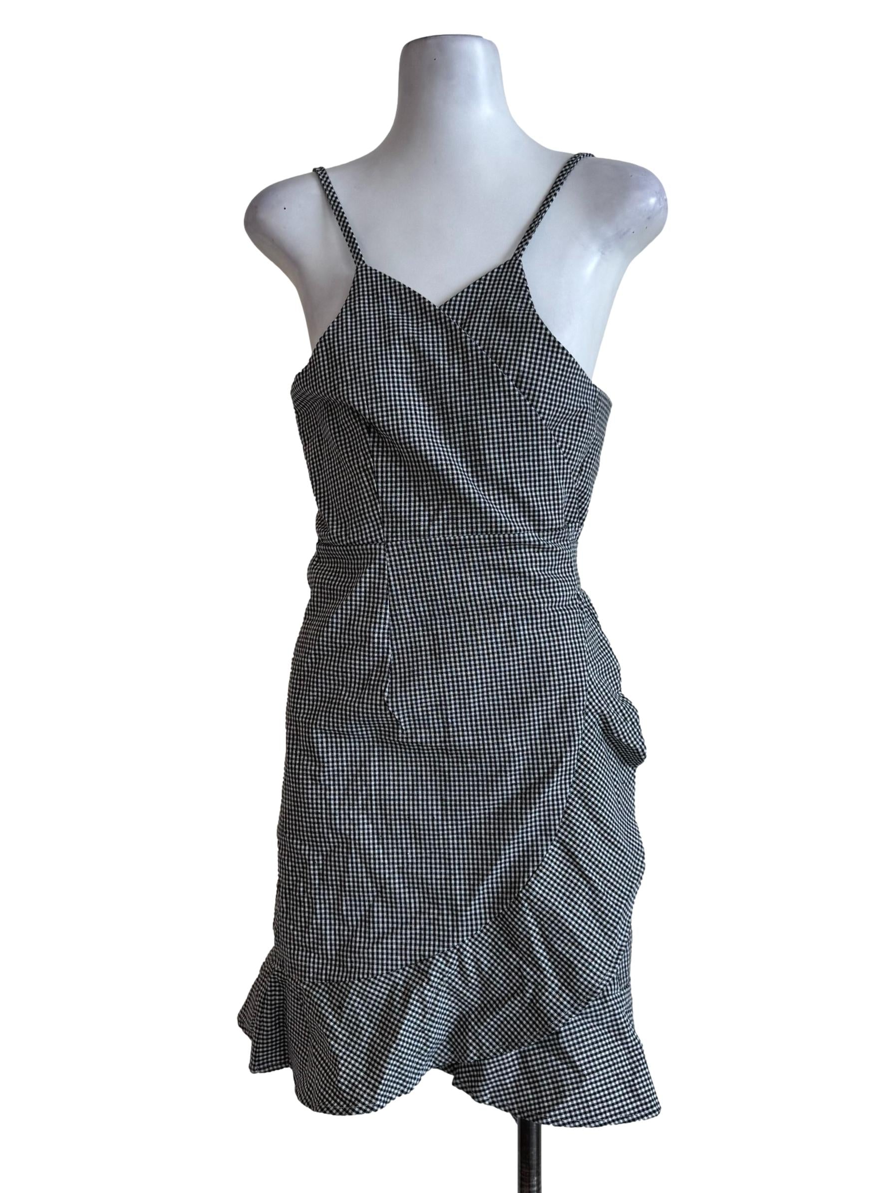 Black Gingham Wrap Dress